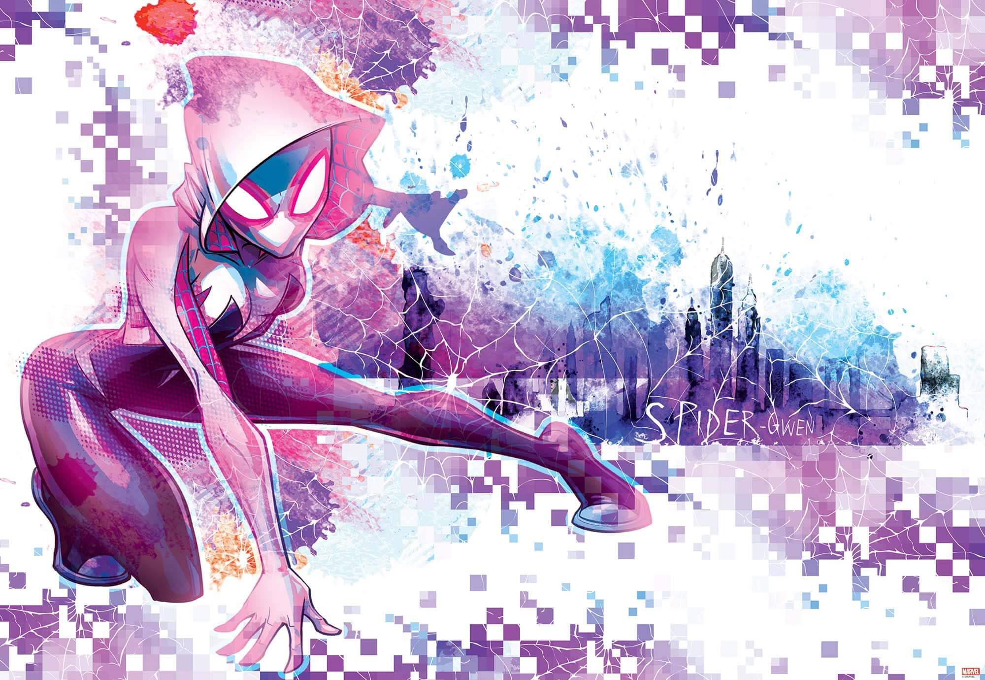 Spider Gwen, purple pixel art suit, pink and purple suit, Full HD Desktop Wallpaper