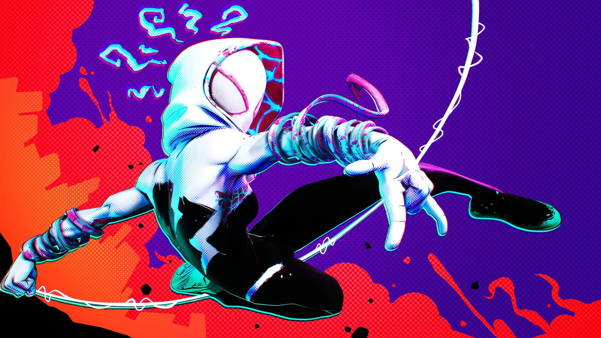 Spider Gwen, neon cityscape, electric blue, Full HD Desktop Wallpaper
