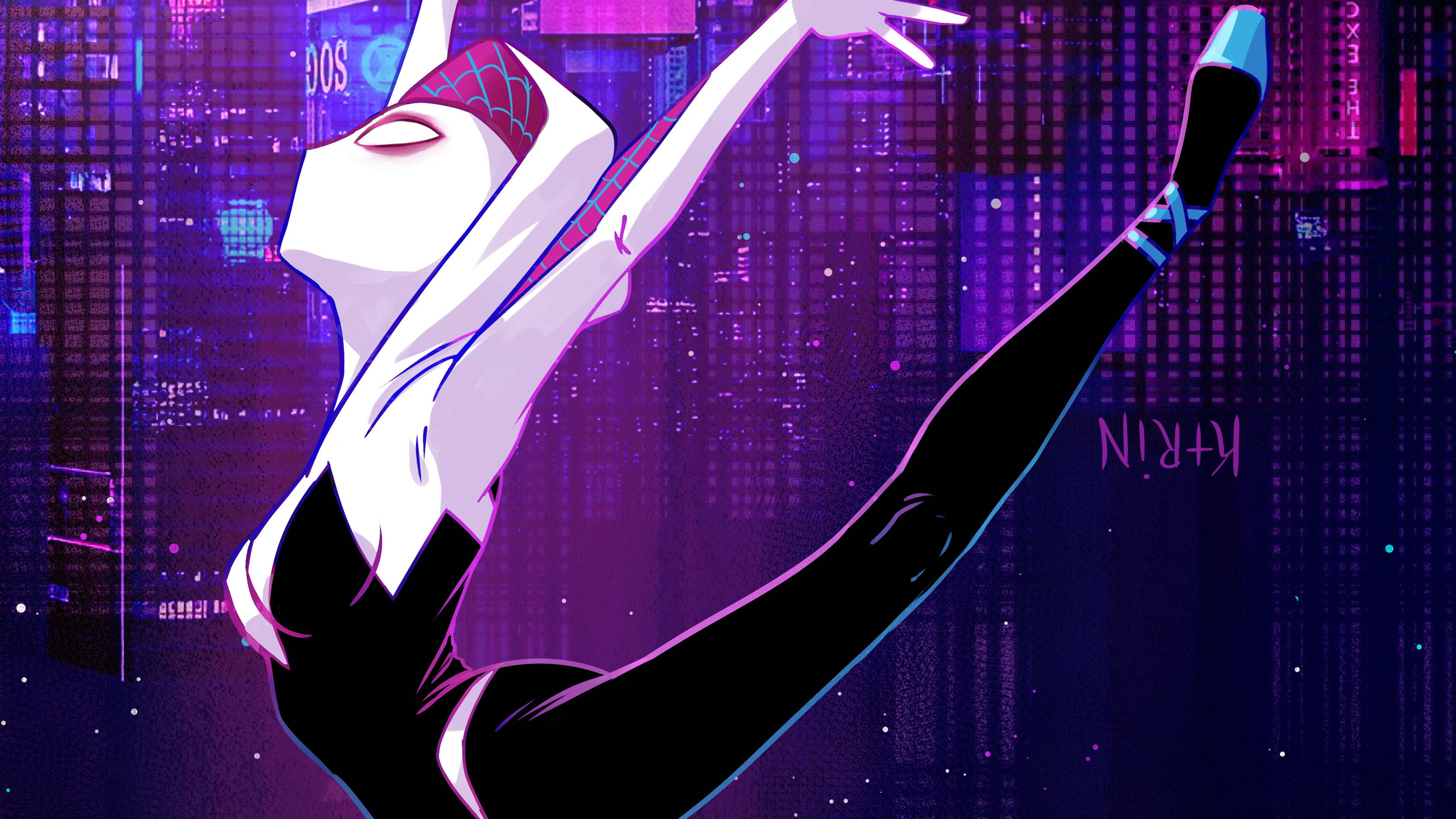 Spider Gwen, neon purple, ballet, 4K Desktop Wallpaper