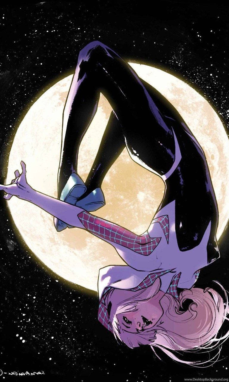 Spider Gwen, full moon, starry night sky, HD Phone Wallpaper