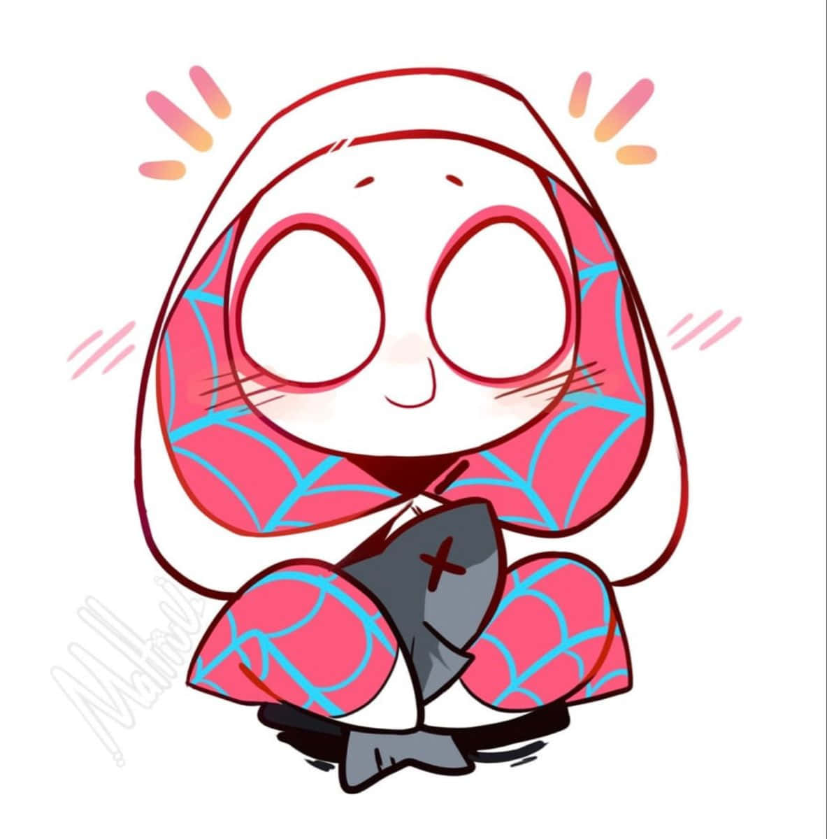 Spider Gwen, chibi, pink and blue web patterned suit, SD Phone Wallpaper