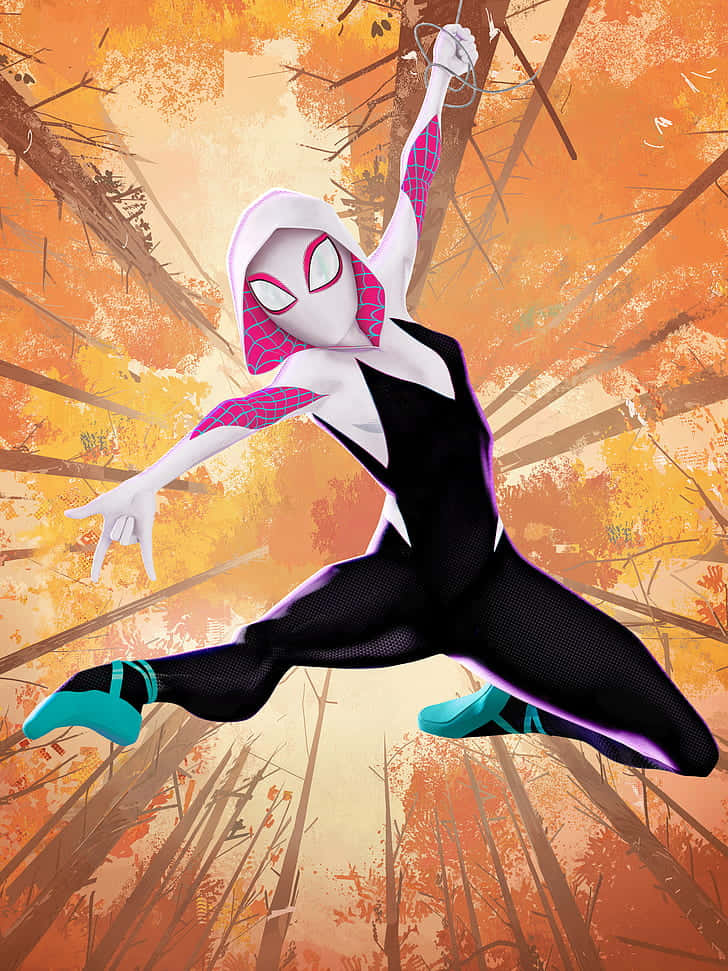 Spider Gwen, autumn forest, vibrant orange, SD Phone Wallpaper