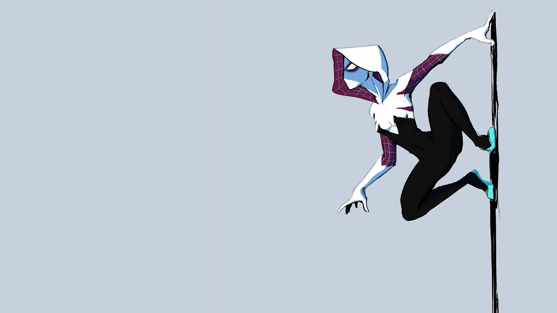 Spider Gwen, white purple and black suit, vertical pole, Full HD Desktop Wallpaper