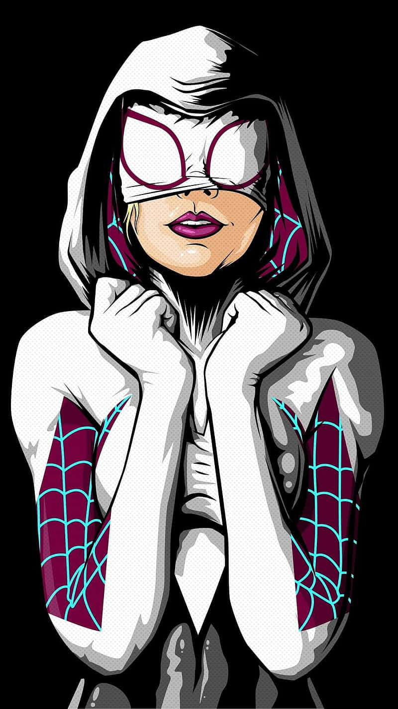 Spider-Gwen, white hooded suit, purple and blue web patterns, HD Phone Wallpaper