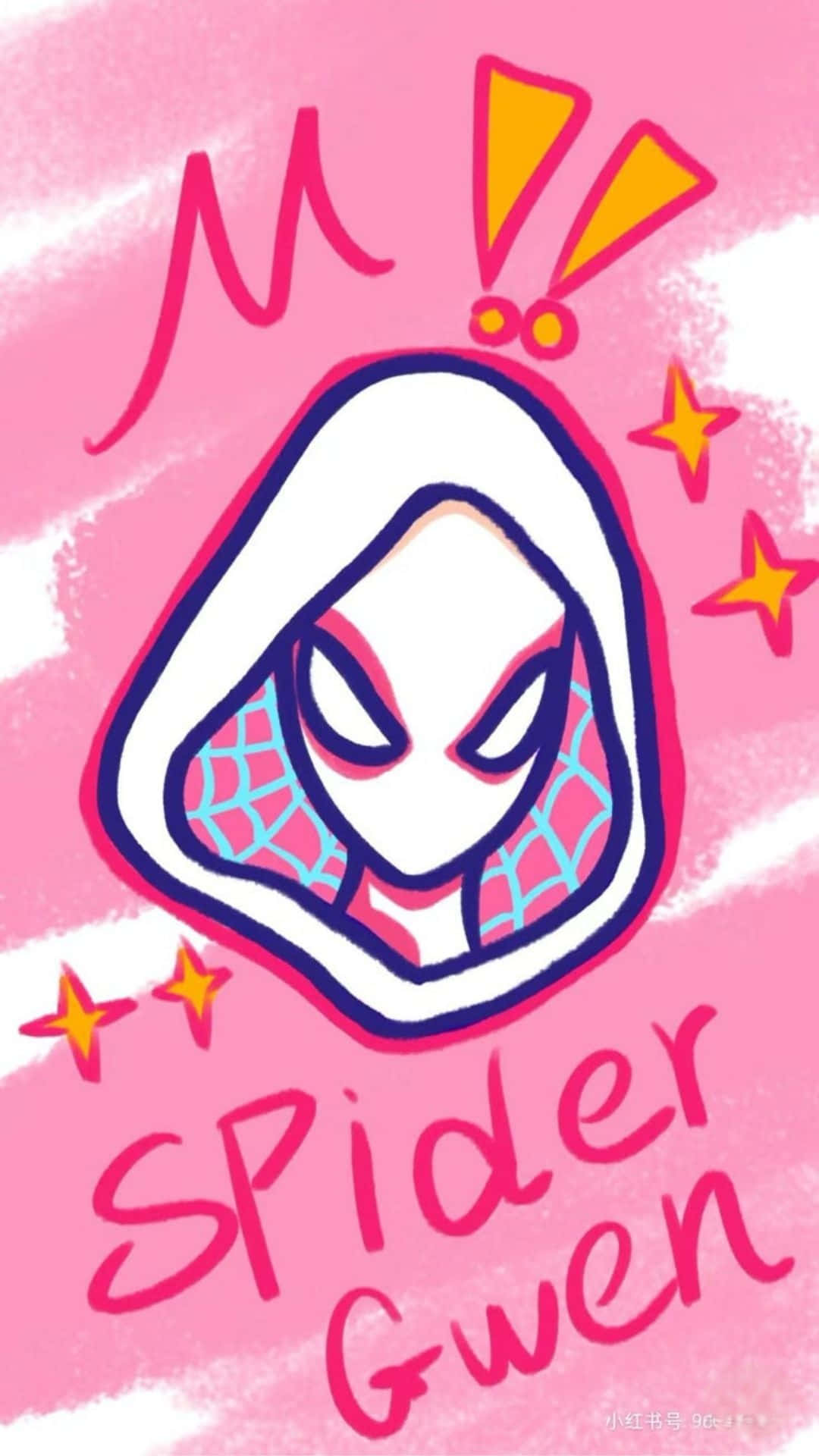 Spider Gwen, blue web patterned mask, pink watercolor background, Full HD Phone Wallpaper
