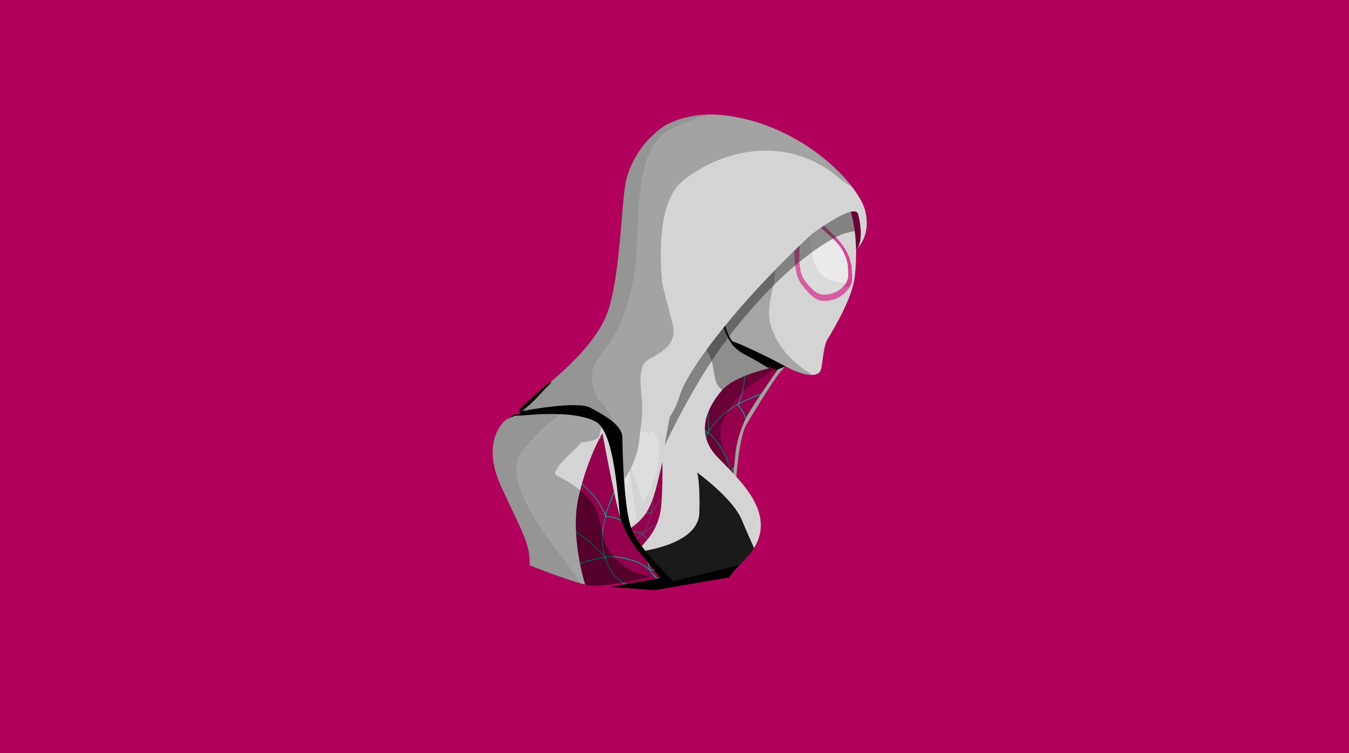 Spider Gwen, grey hooded suit, vibrant magenta background, 4K Desktop Wallpaper