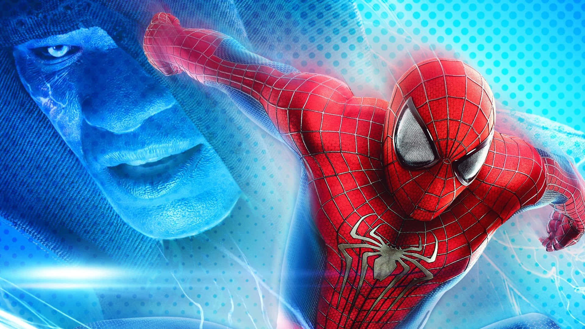 Spider-Man 2, red suit, blue background, Full HD Desktop Wallpaper