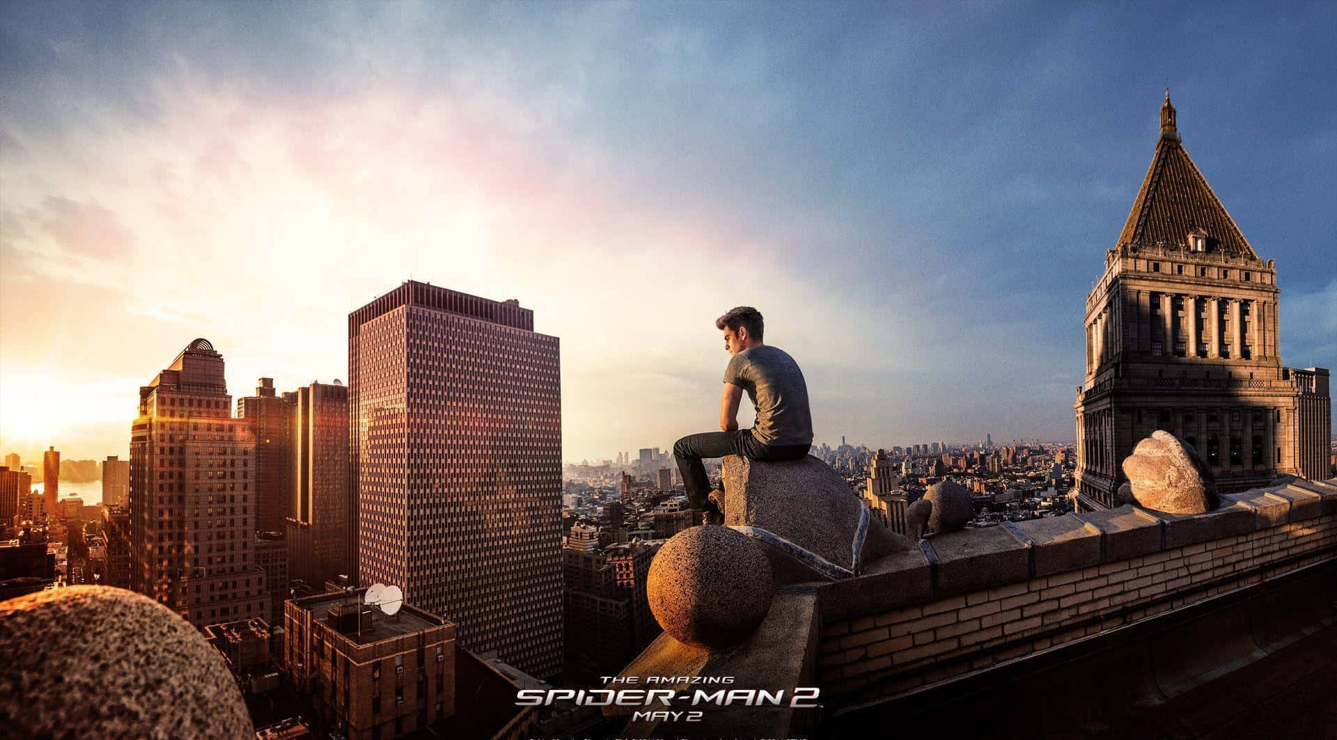 Spider Man 2, rooftop, sunset, Full HD Desktop Wallpaper