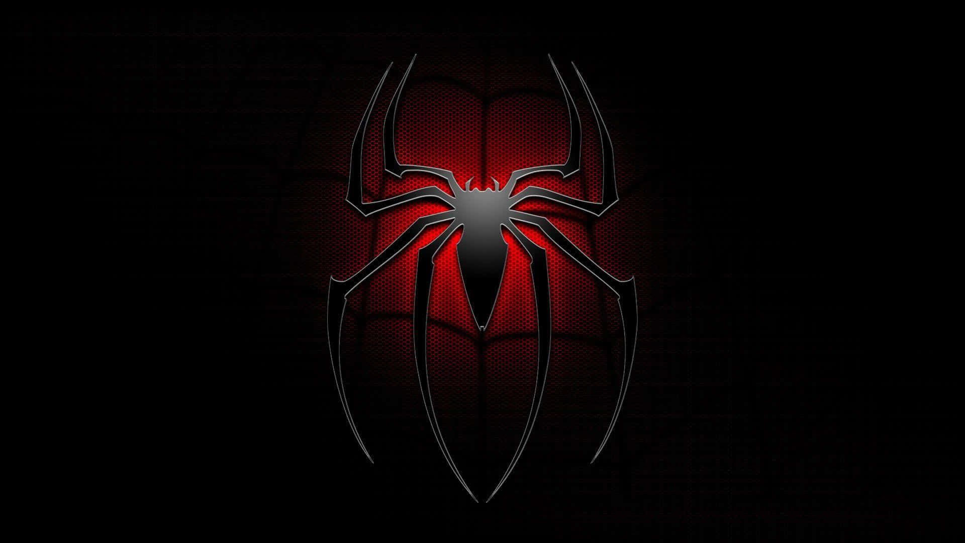 Spider Man 2, glowing red and black spider emblem, dark textured background, Full HD Desktop Wallpaper