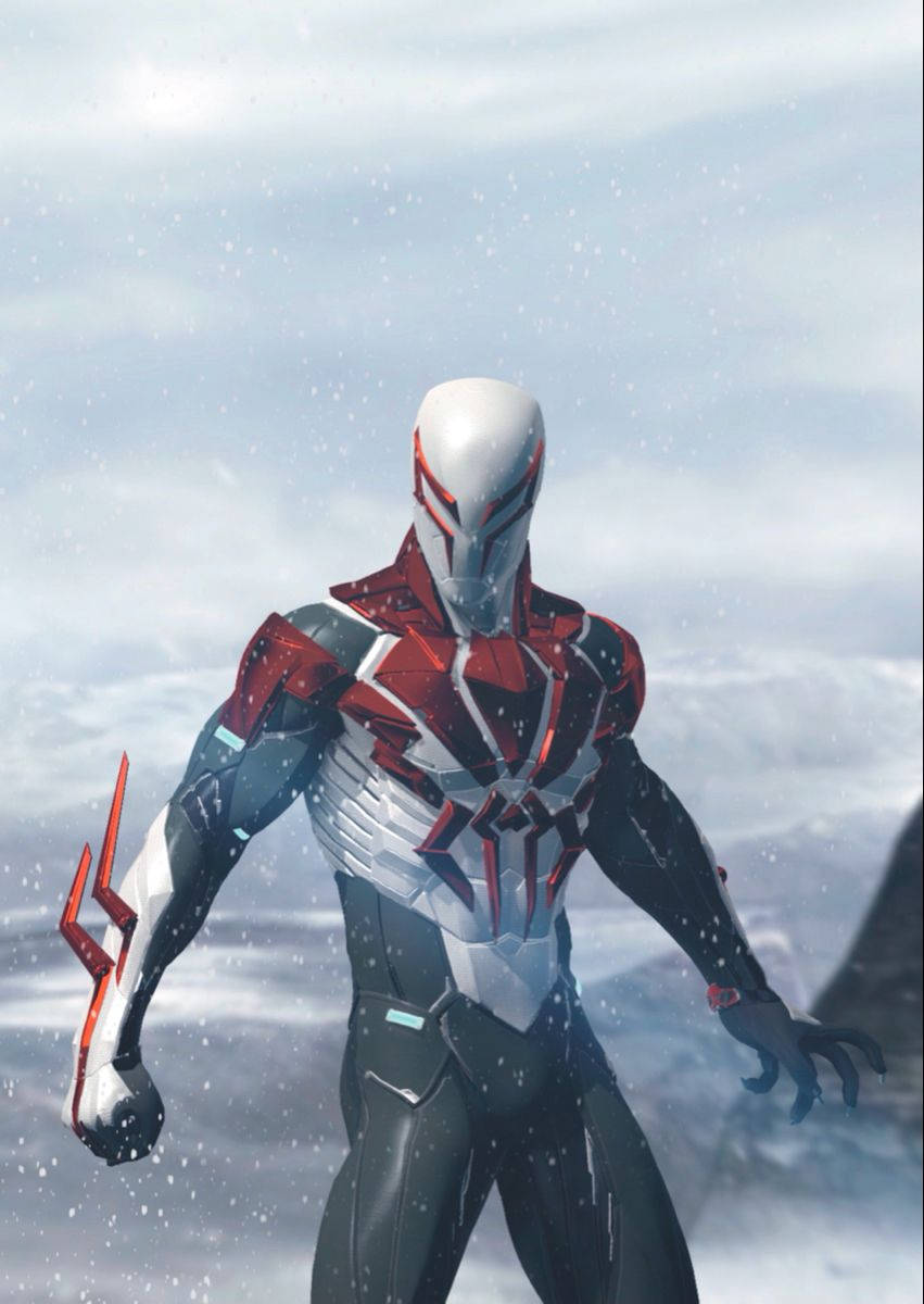 Spider Man, white black red suit, futuristic red white and black armored superhero, SD Phone Wallpaper
