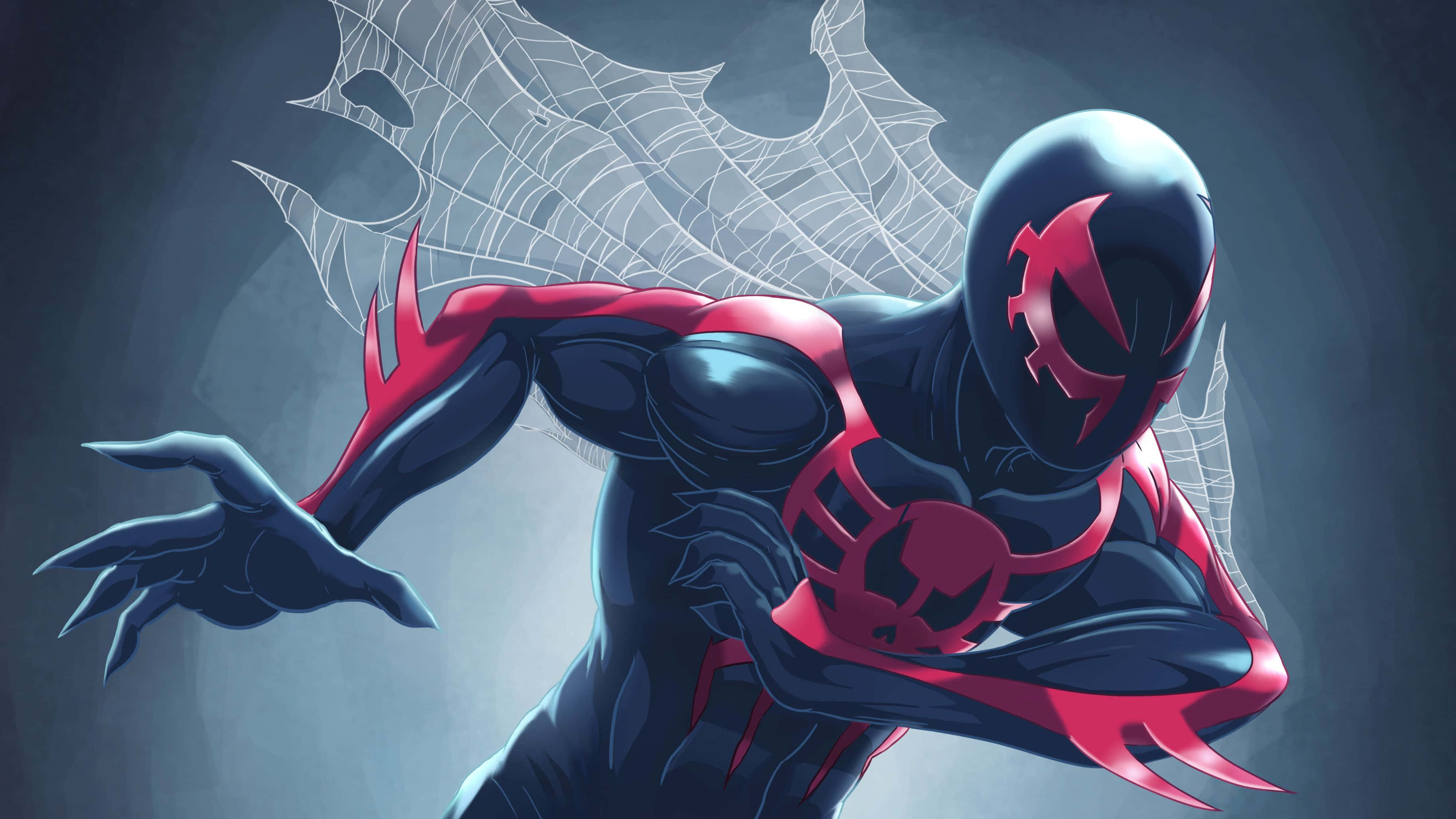 Spider-Man 2099, black and red suit, anime-style, 2K Desktop Wallpaper