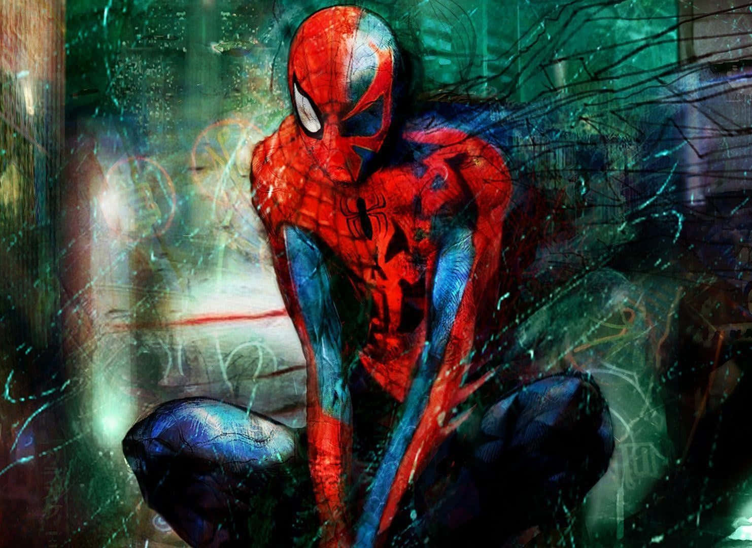 Spider-Man 2099, gritty urban alley, graffiti, HD Desktop Wallpaper