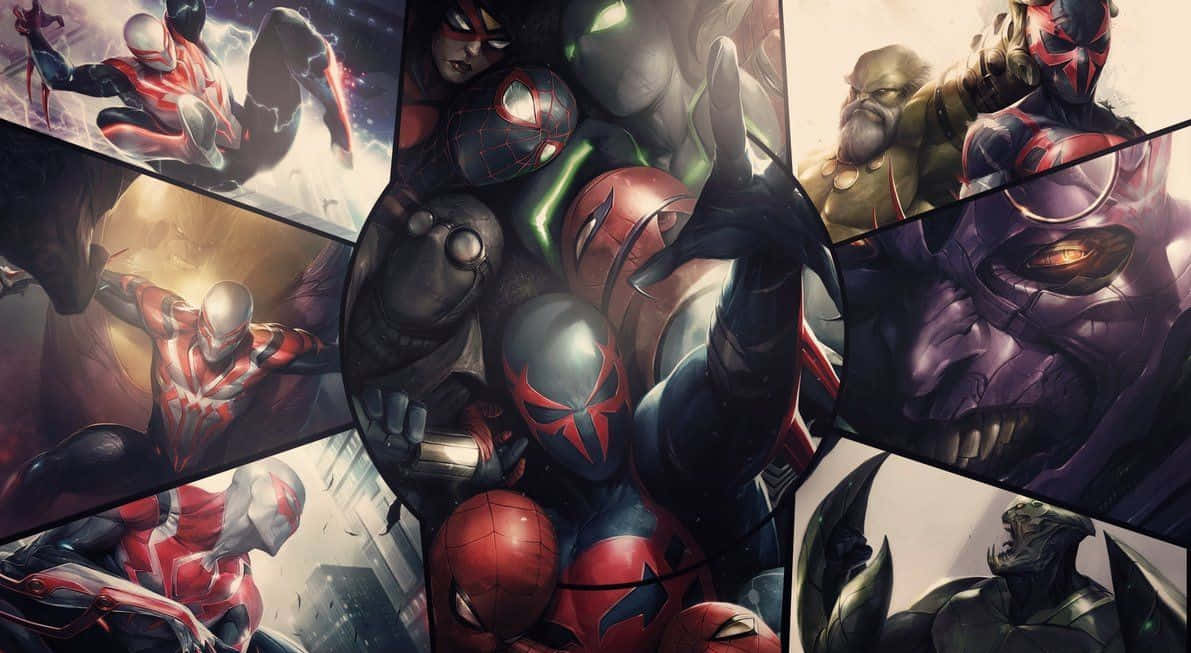 Spider-Man 2099, futuristic city, vivid reds, SD Desktop Wallpaper