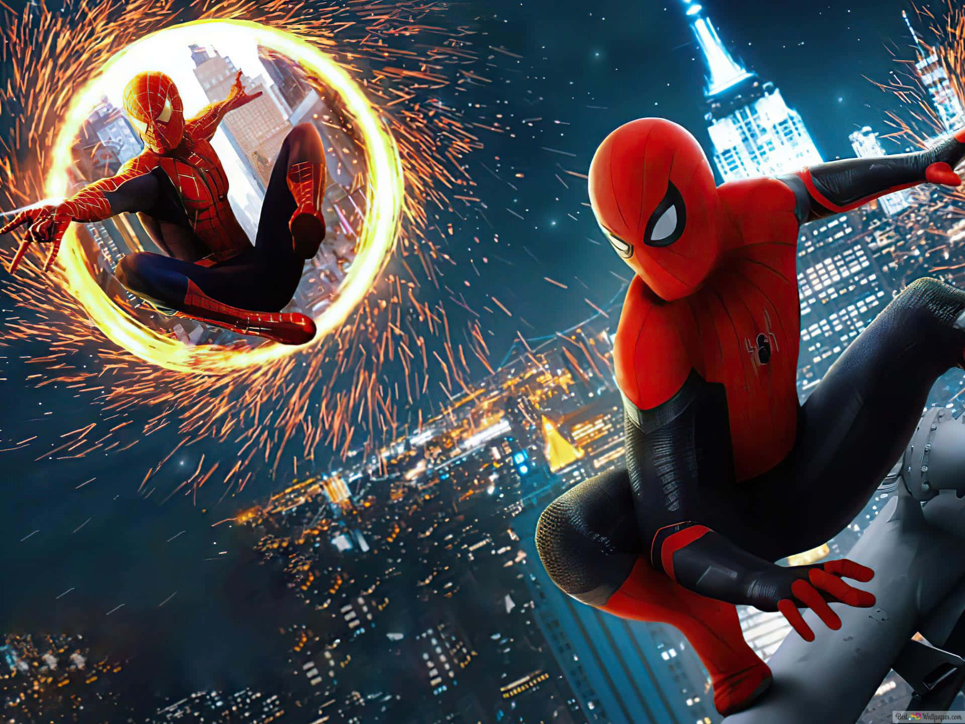 Spider Man 3, neon-lit cityscape, night, Full HD Desktop Wallpaper