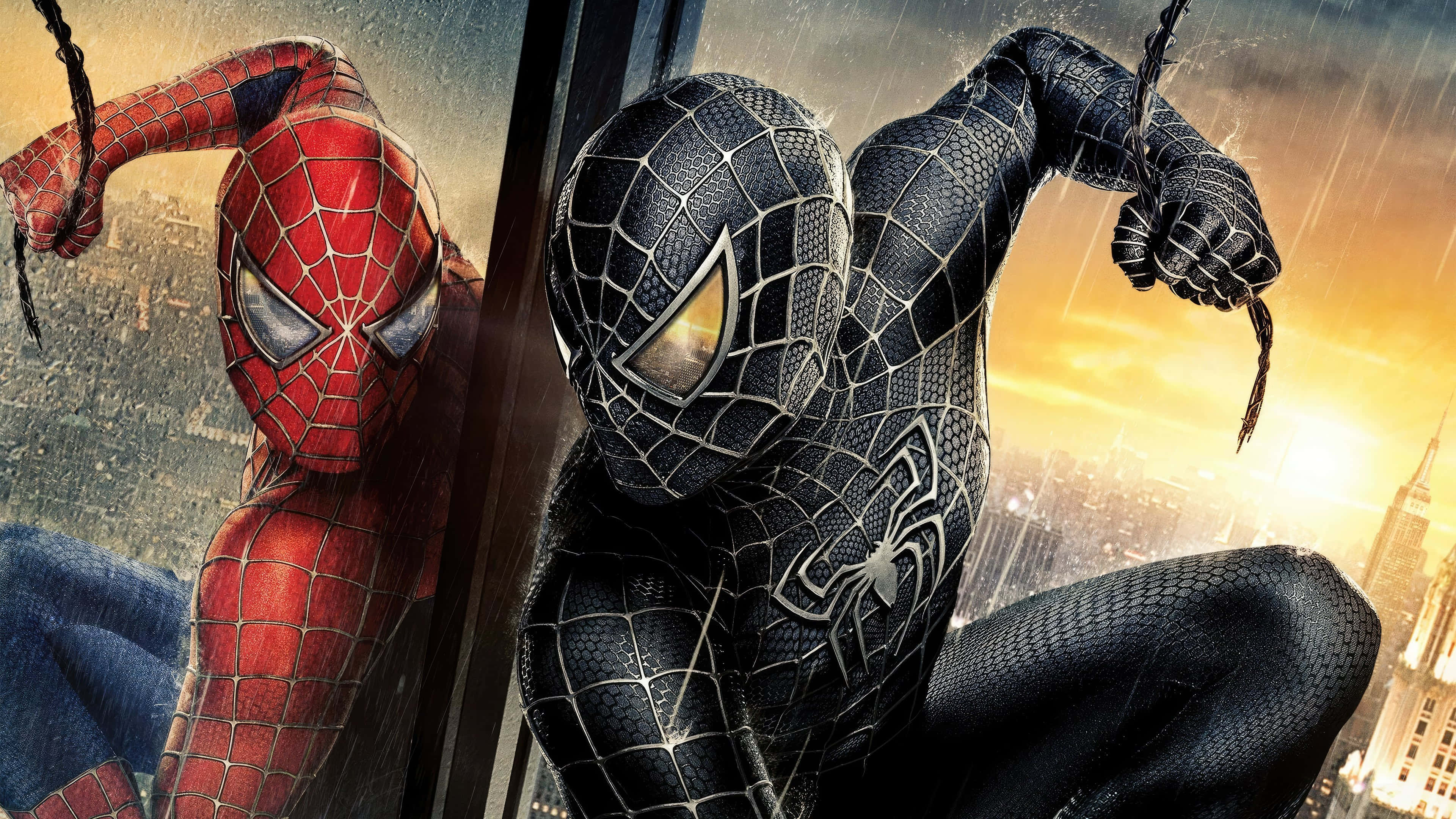 Spider-Man 3, red suit, black suit, 4K Desktop Wallpaper