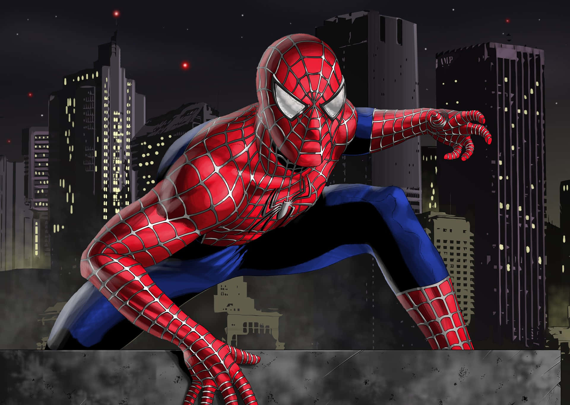 Spider-Man 3, rooftop, dark city skyline, Full HD Desktop Wallpaper