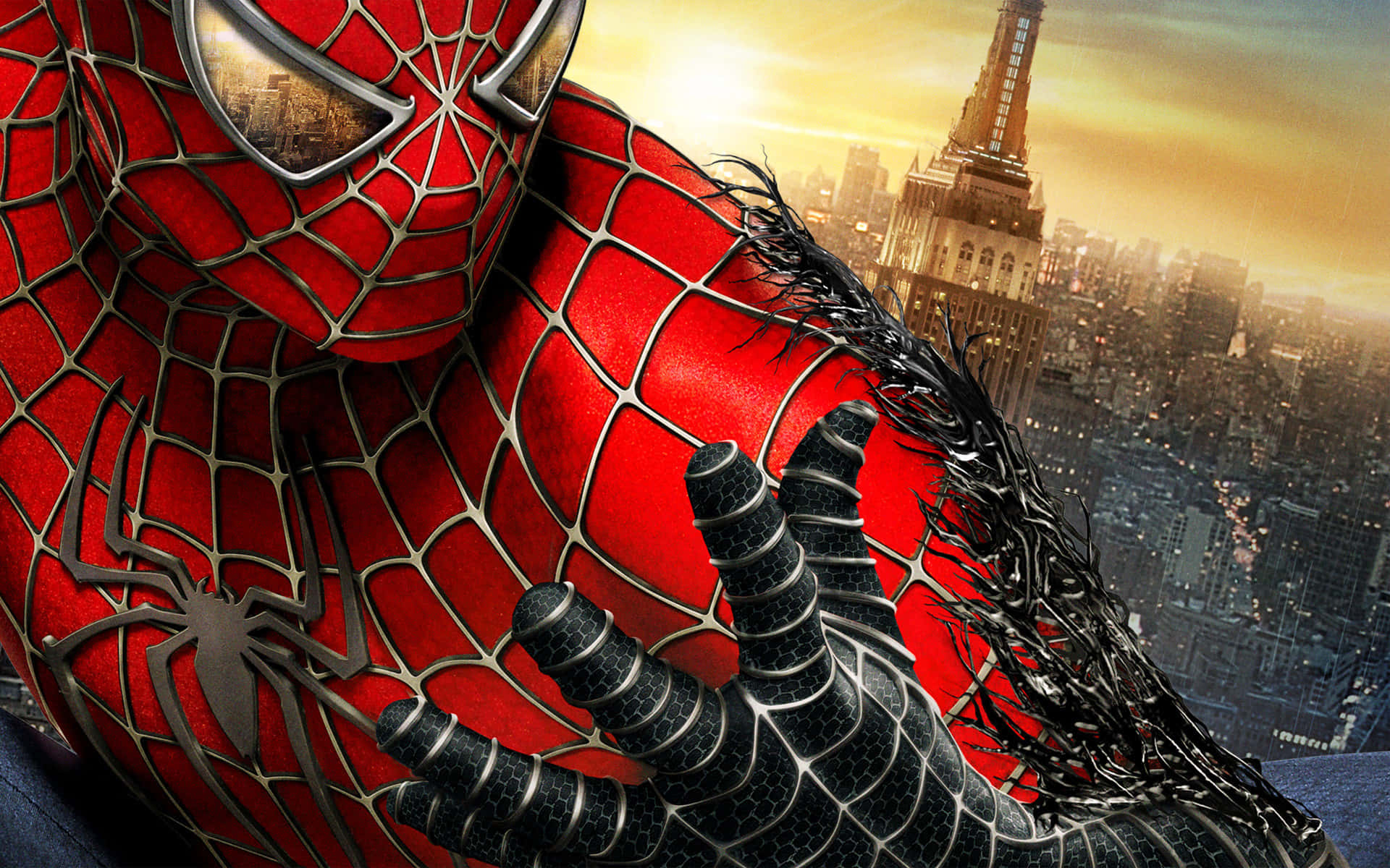 Spider-Man 3, red suit, black symbiote arm, Full HD Desktop Wallpaper