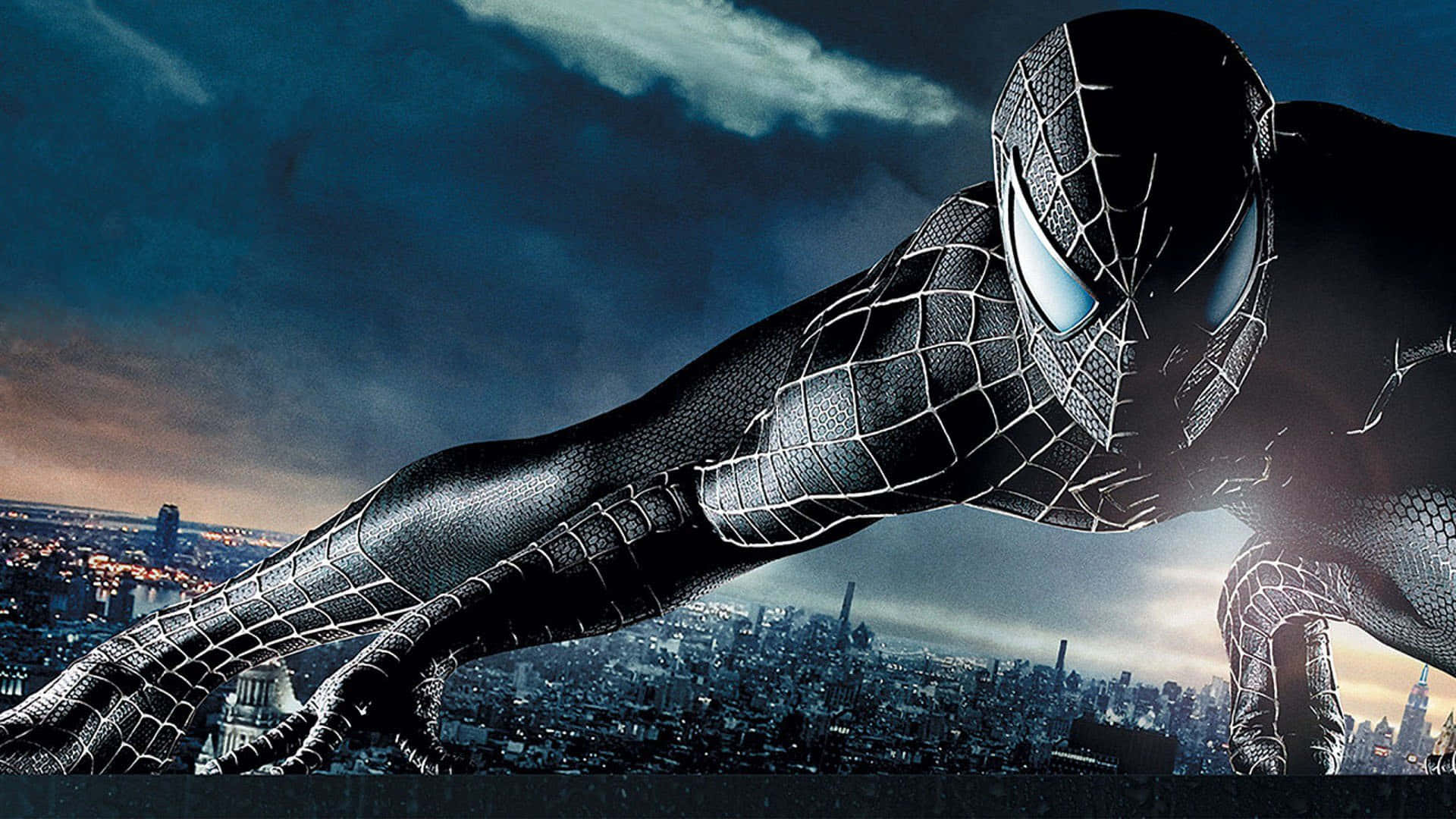Spider-Man 3, black suit, cityscape, Full HD Desktop Wallpaper