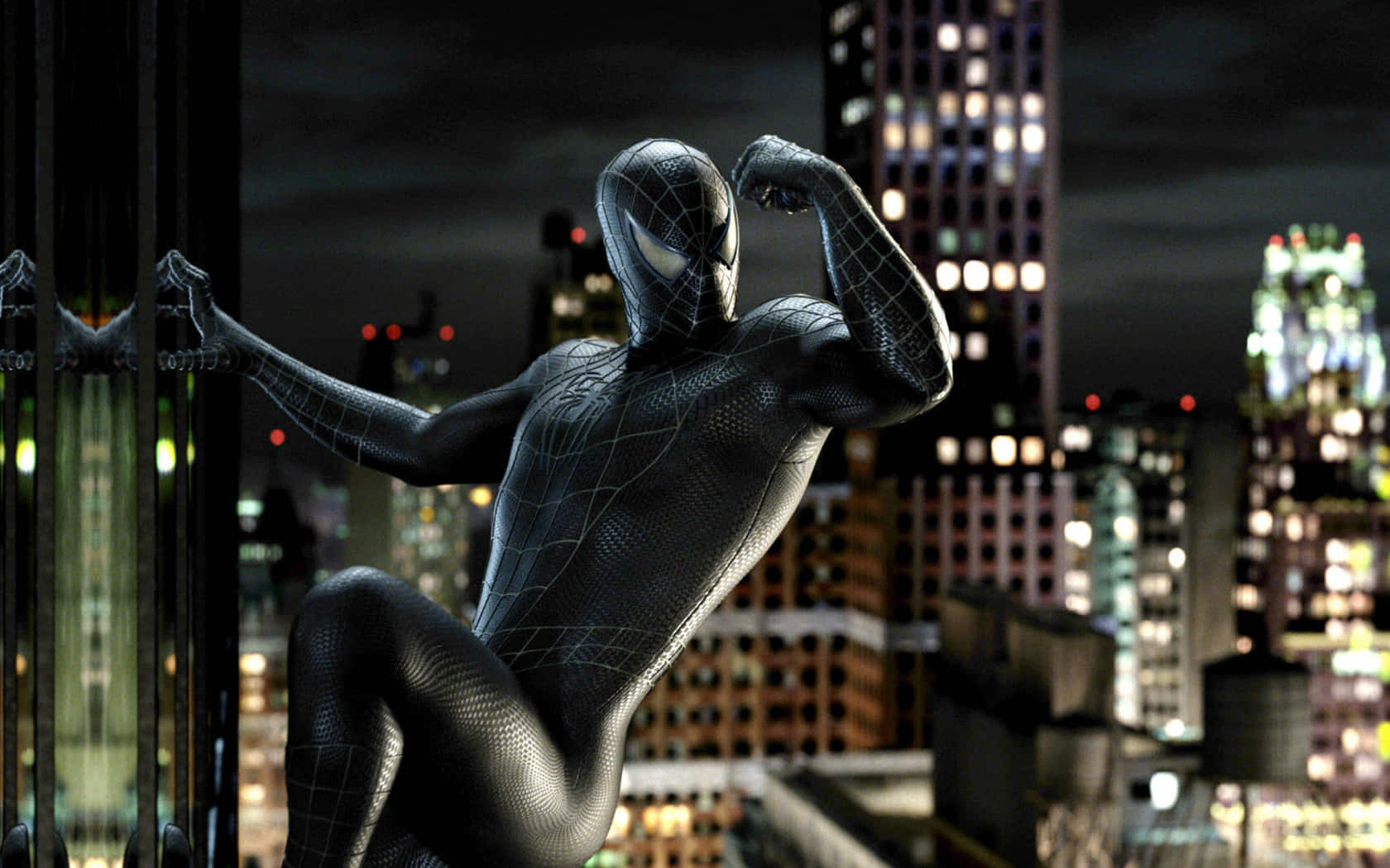 Spider-Man 3, black suit, skyscraper ledge, HD Desktop Wallpaper