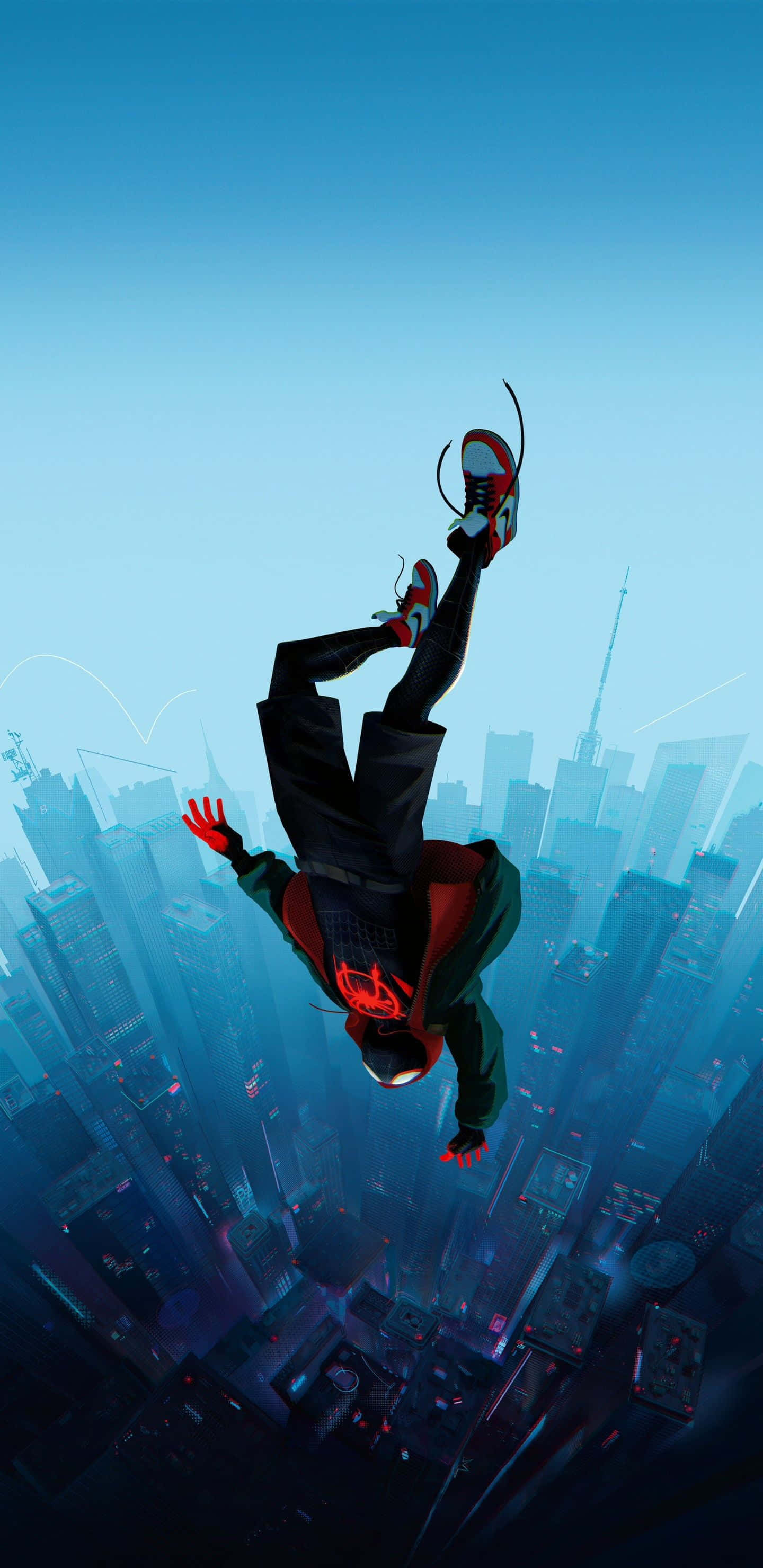 Spider Man, red and black suit, futuristic cityscape, 2K Phone Wallpaper