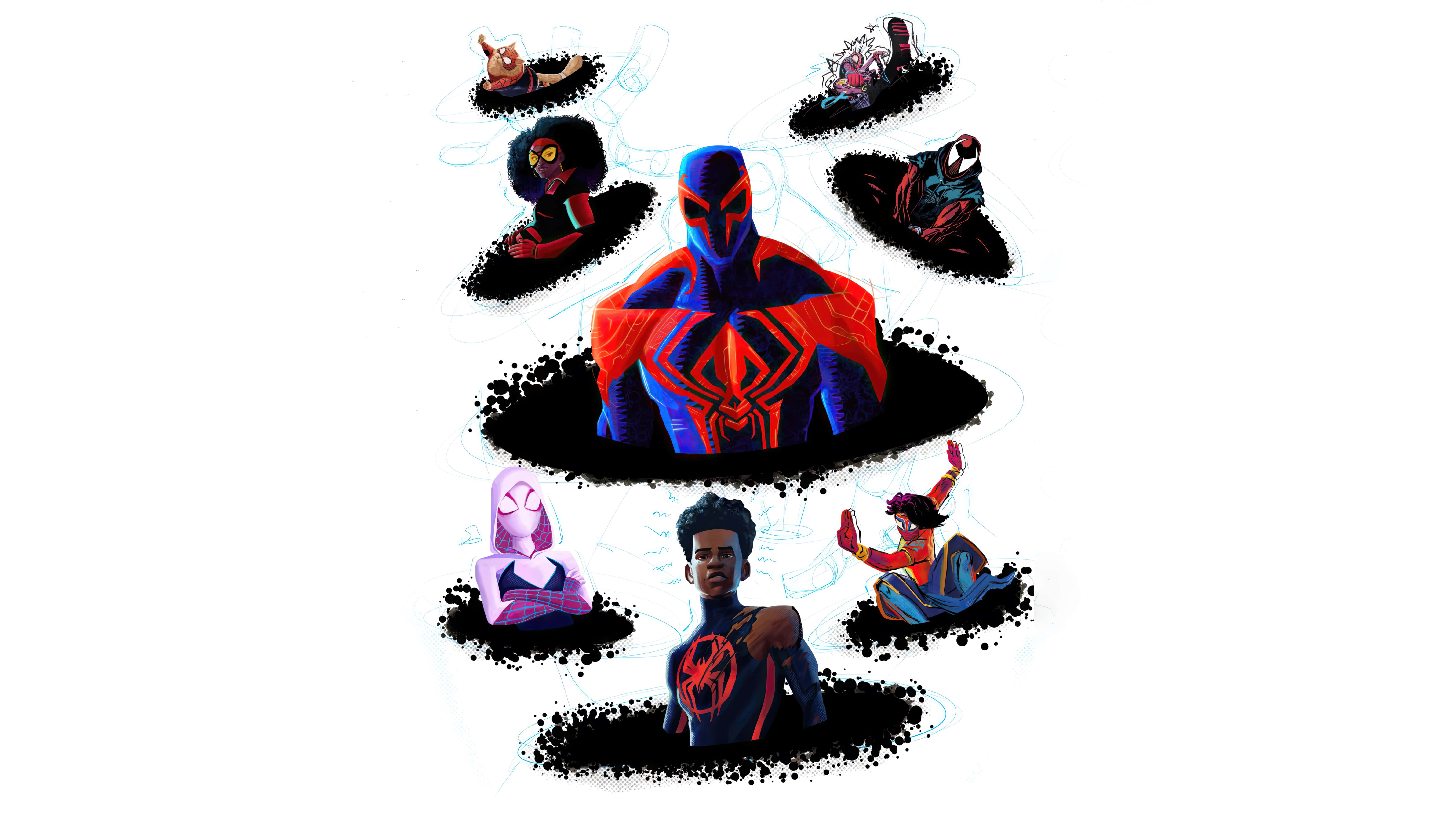 Spider Man Across The Spider Verse, Spider Verse, characters collage, 8K Desktop Wallpaper