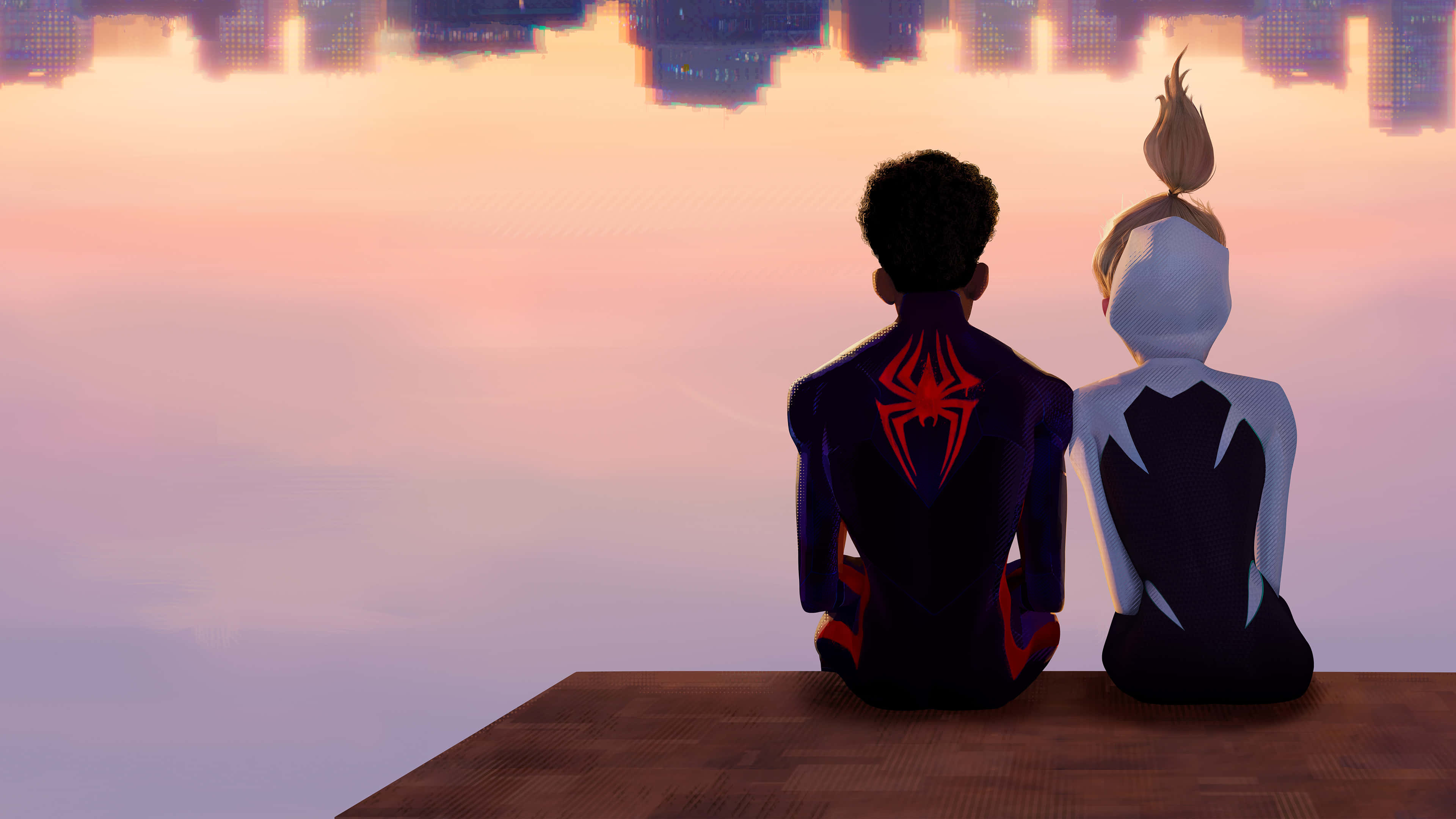 Spider Man Across The Spider Verse, sunset, rooftop, 4K Desktop Wallpaper