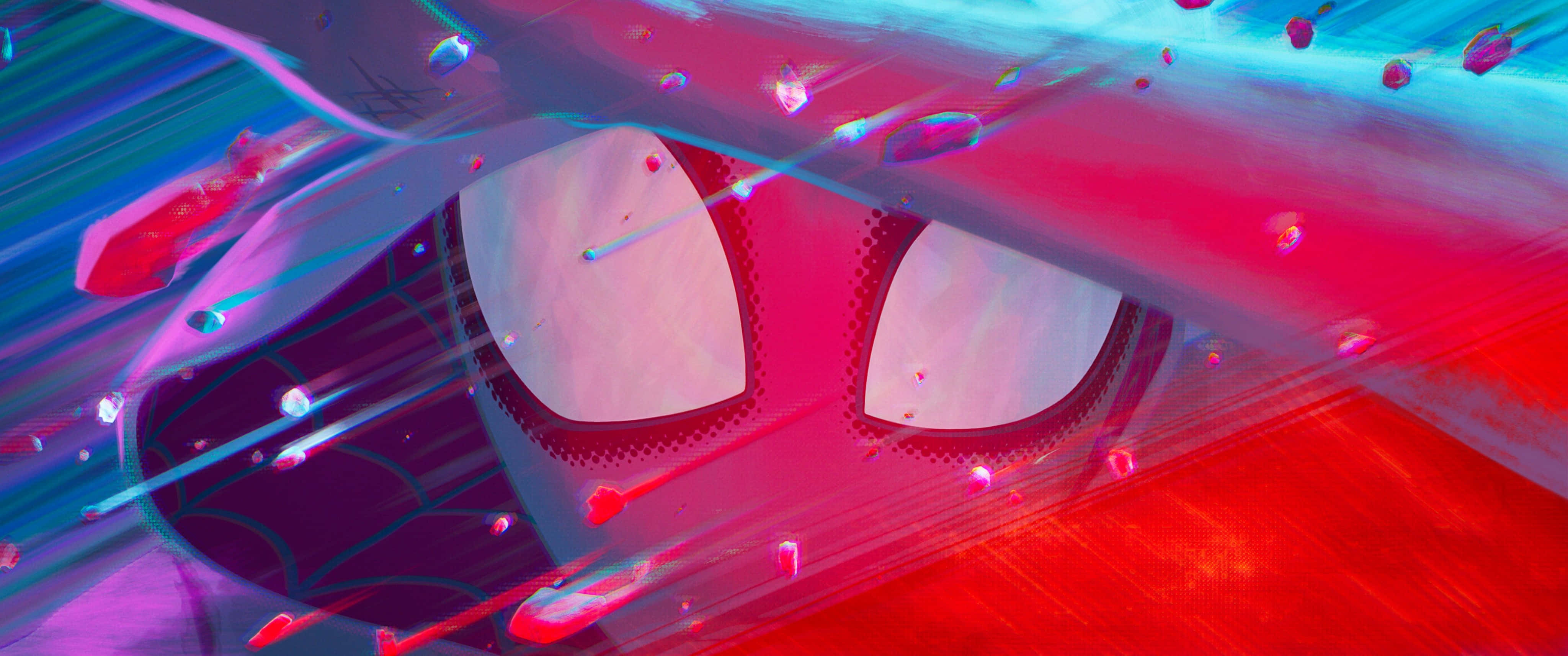 Spider Man Across The Spider Verse, eye mask, neon red, 4K Desktop Wallpaper