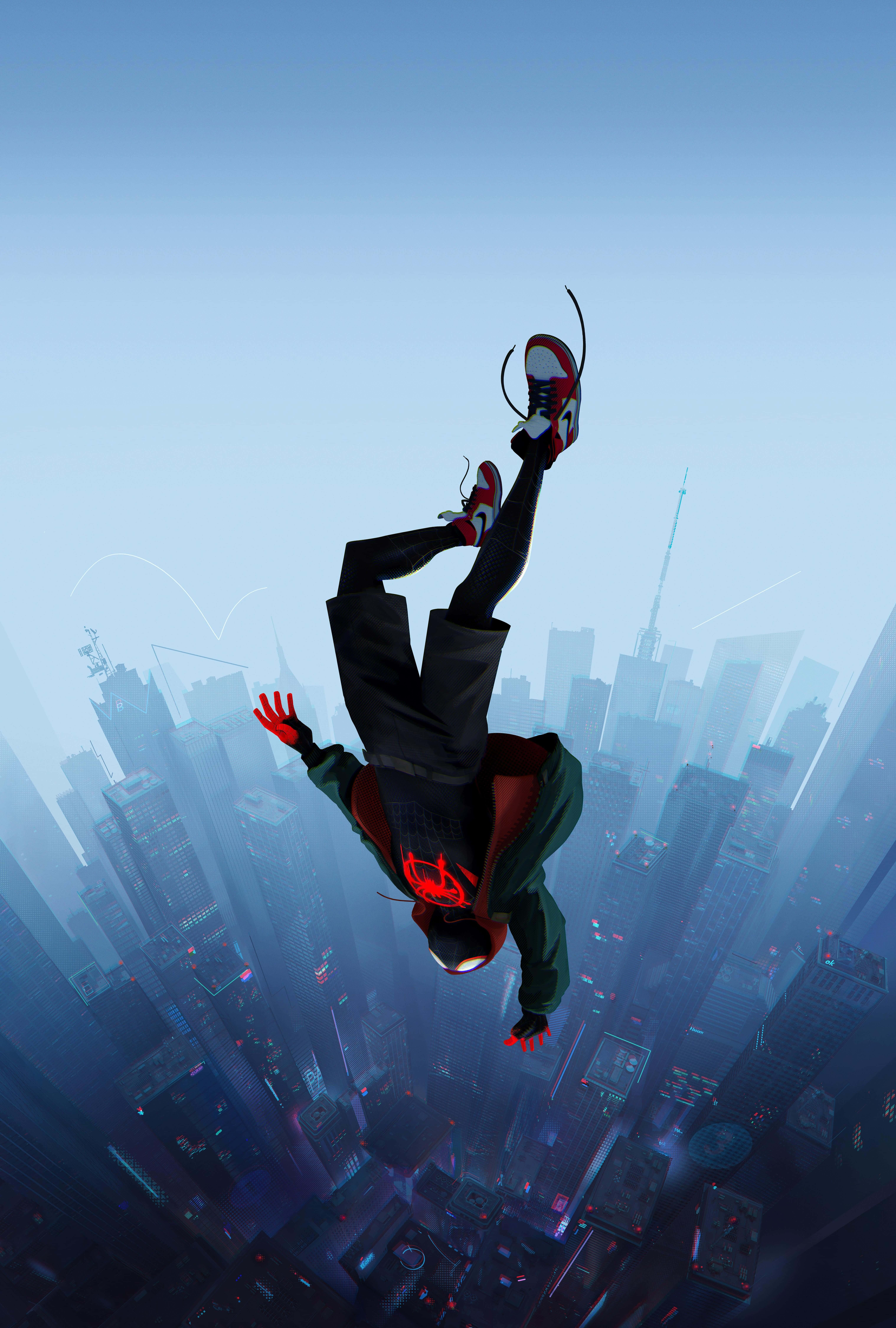 Spider Man, red and black suit, futuristic cityscape, 8K Phone Wallpaper
