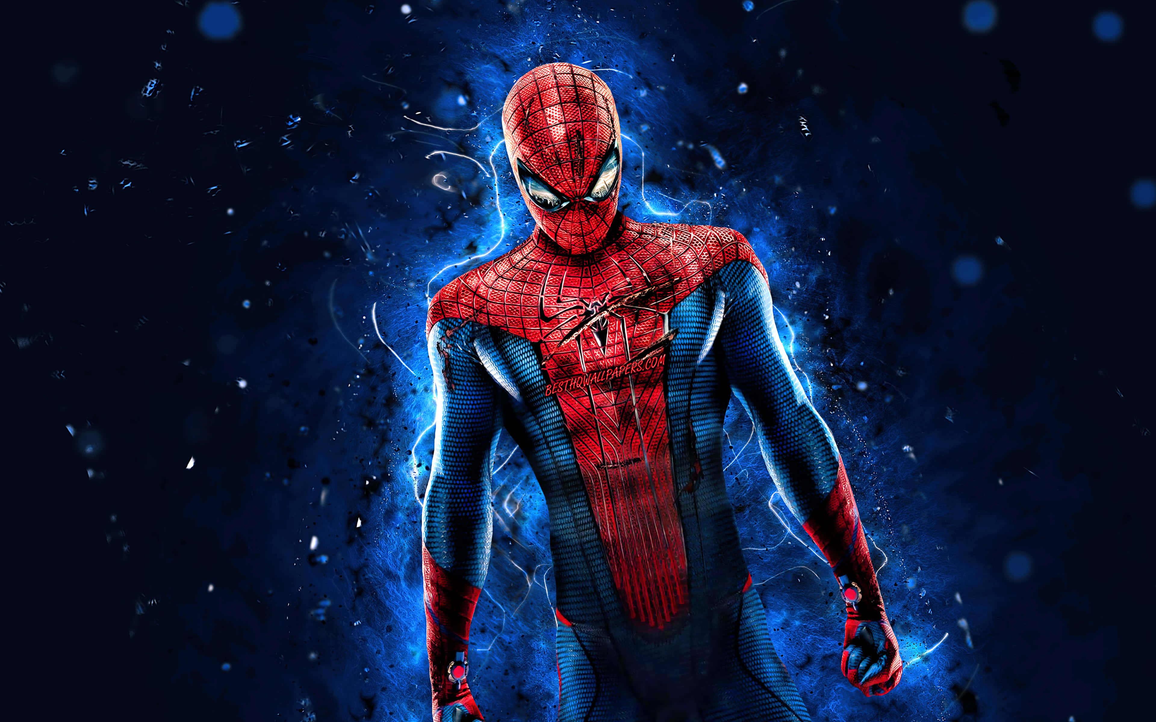 Spider-Man Blue, dark blue cosmic backdrop, electric blue energy, 4K Desktop Wallpaper
