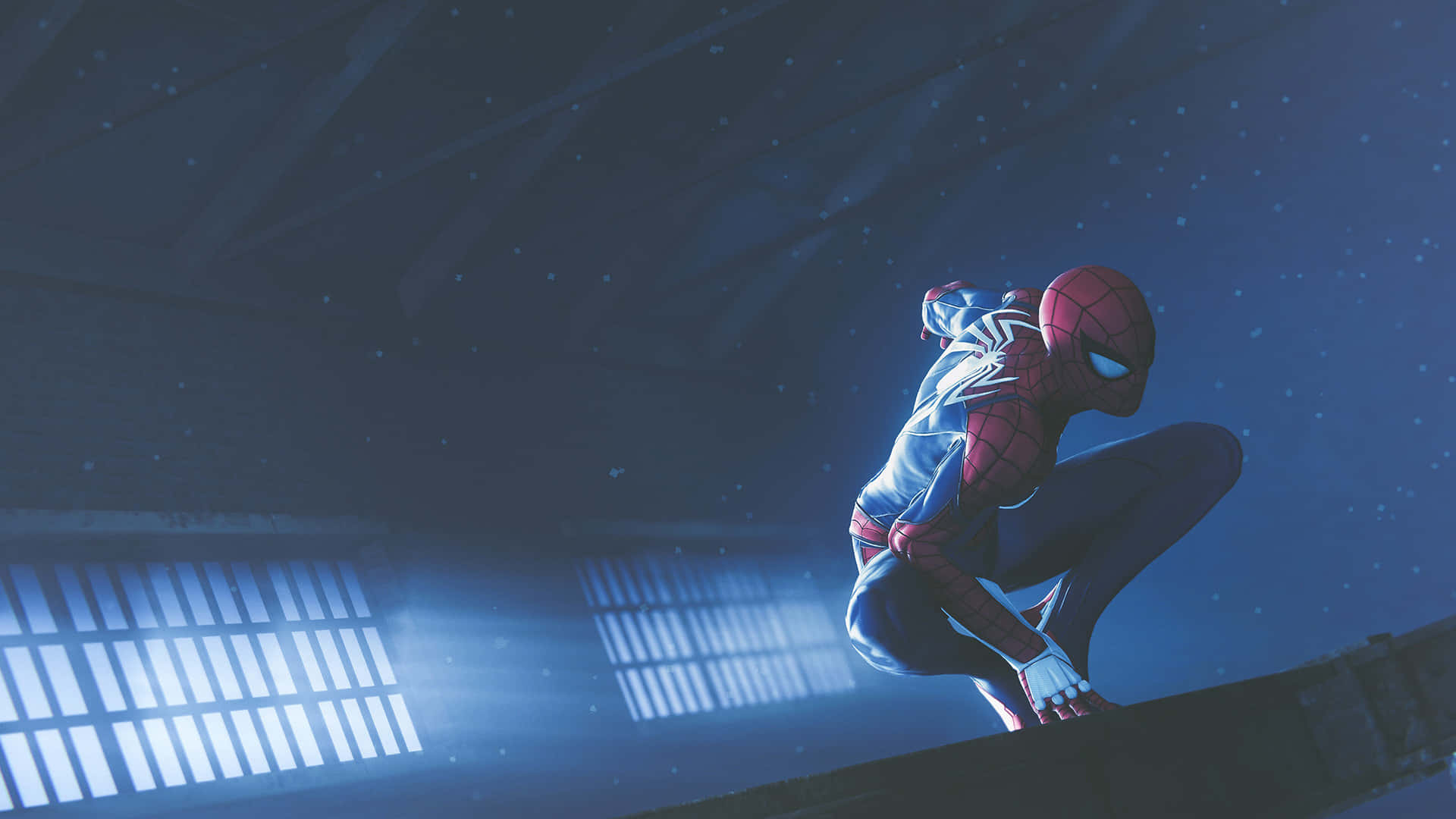 Spider-Man Blue, rooftop, night, Full HD Desktop Wallpaper