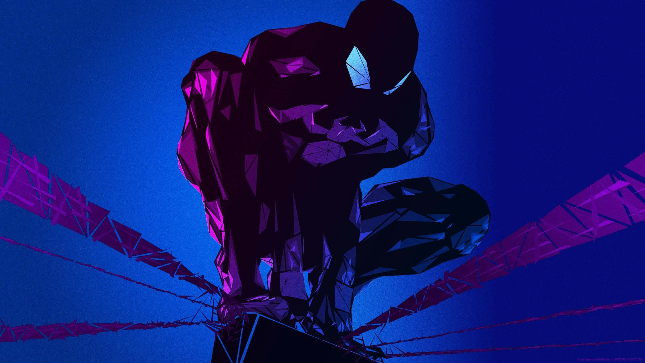 Spider-Man Blue, low-poly stylized Spider-Man, webbed structure, 2K Desktop Wallpaper