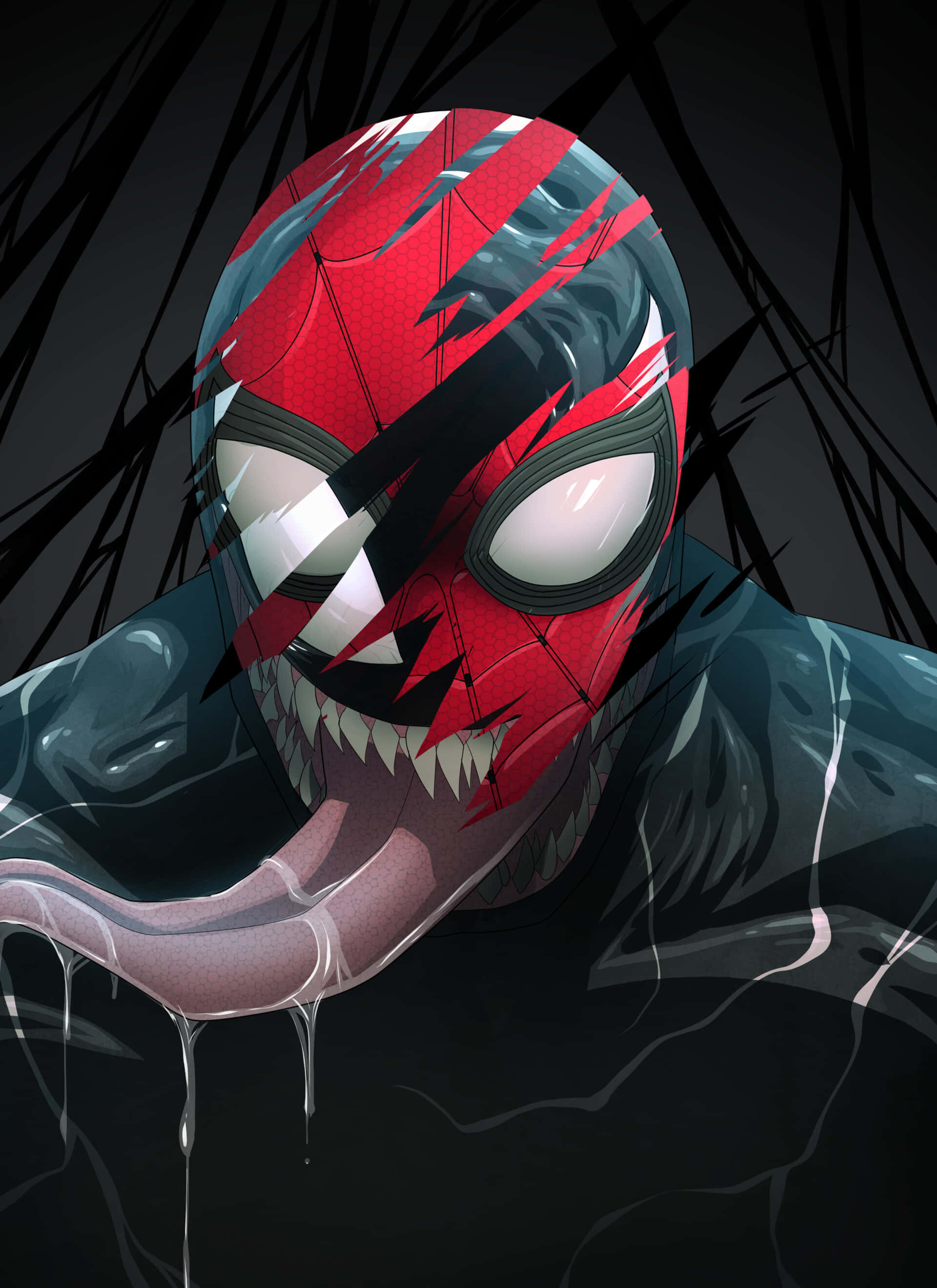 Spider Man, symbiote, red and black, 2K Phone Wallpaper