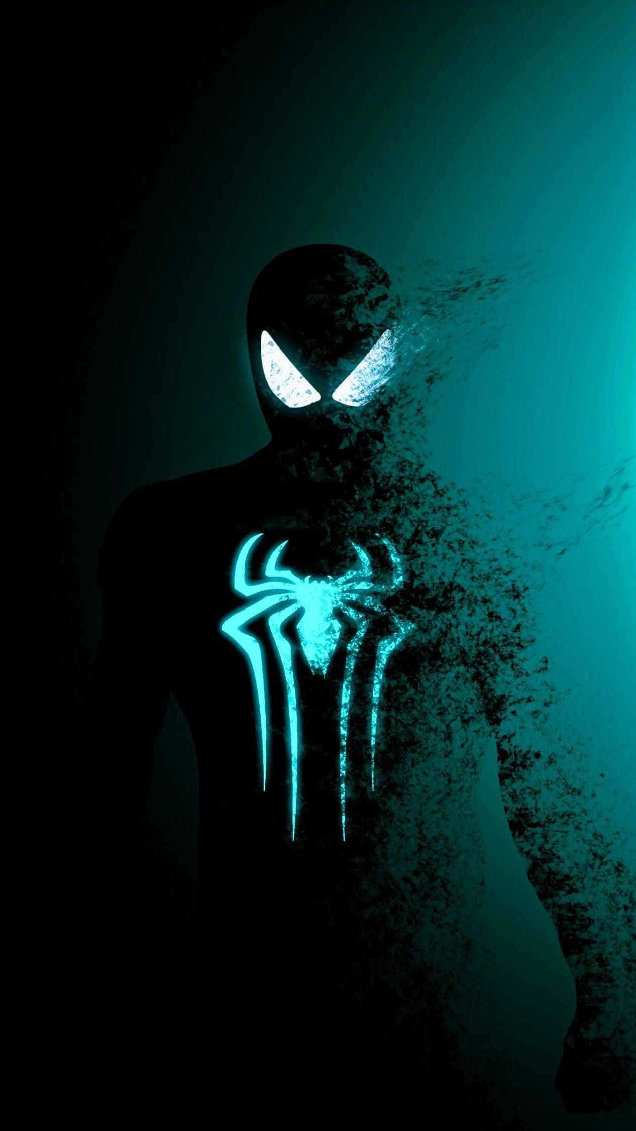 Spider-Man Cool, glowing blue silhouette, spider hero, Full HD Phone Wallpaper