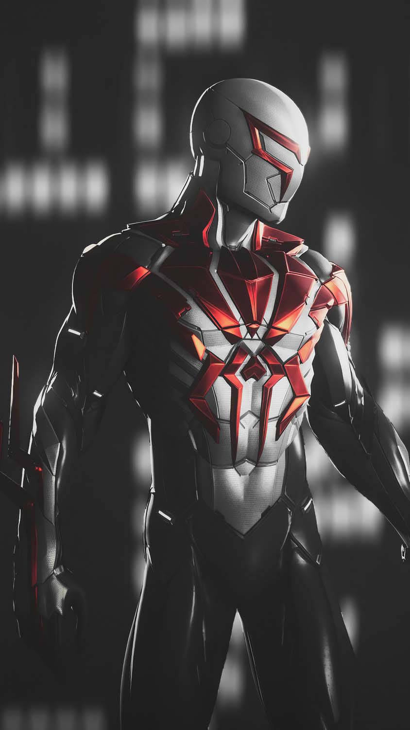 Spider Man, silver and red armored superhero, dark urban setting, HD Phone Wallpaper