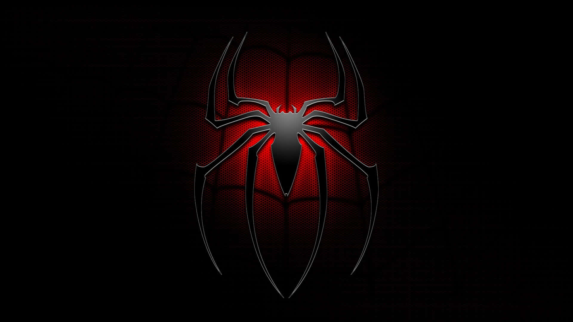 Spider Man Cool, glowing red and black spider emblem, dark textured background, Full HD Desktop Wallpaper