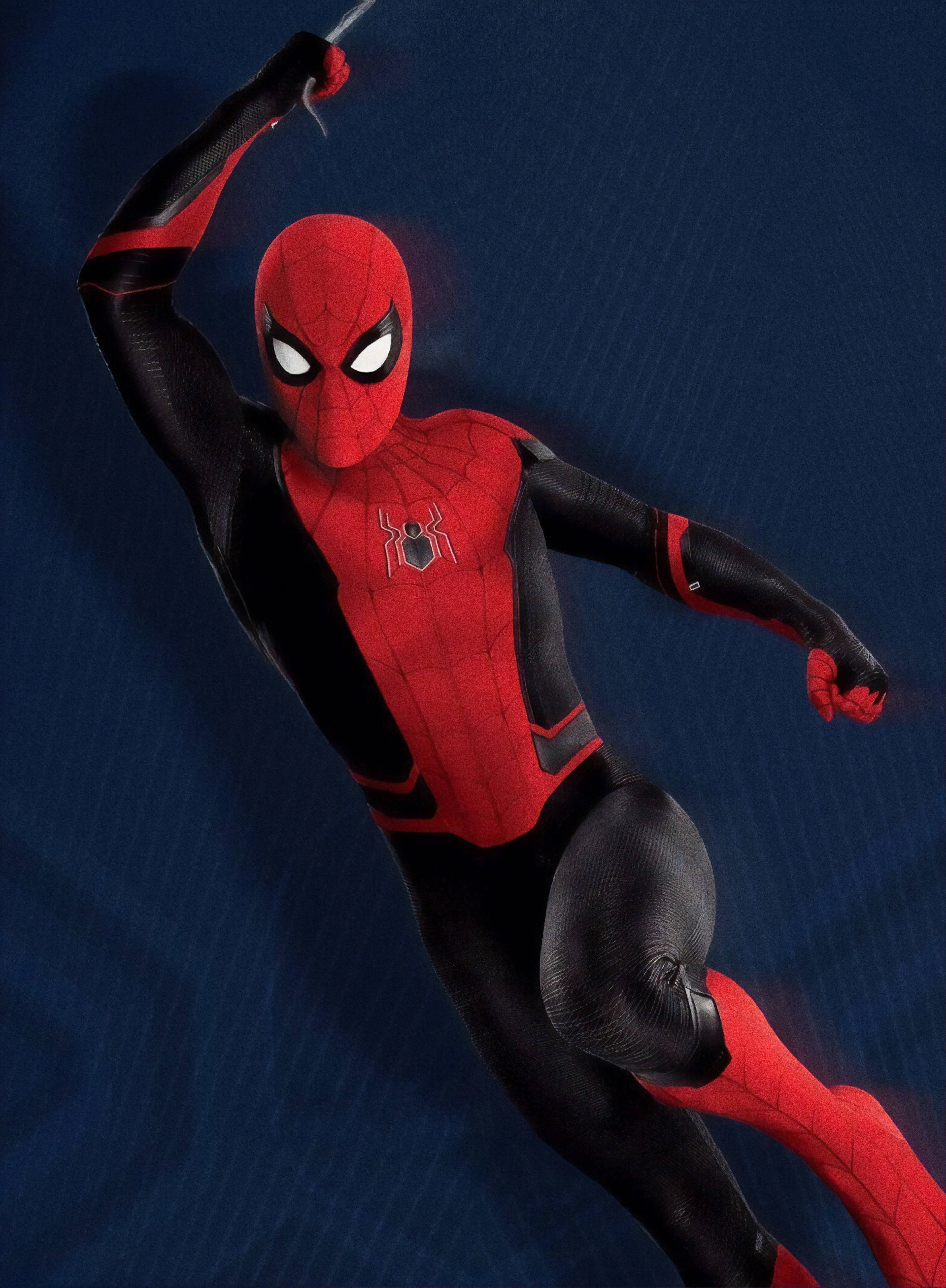 Spider Man Far From Home 2019, red and black suit, glowing web-shooters, 4K Phone Wallpaper