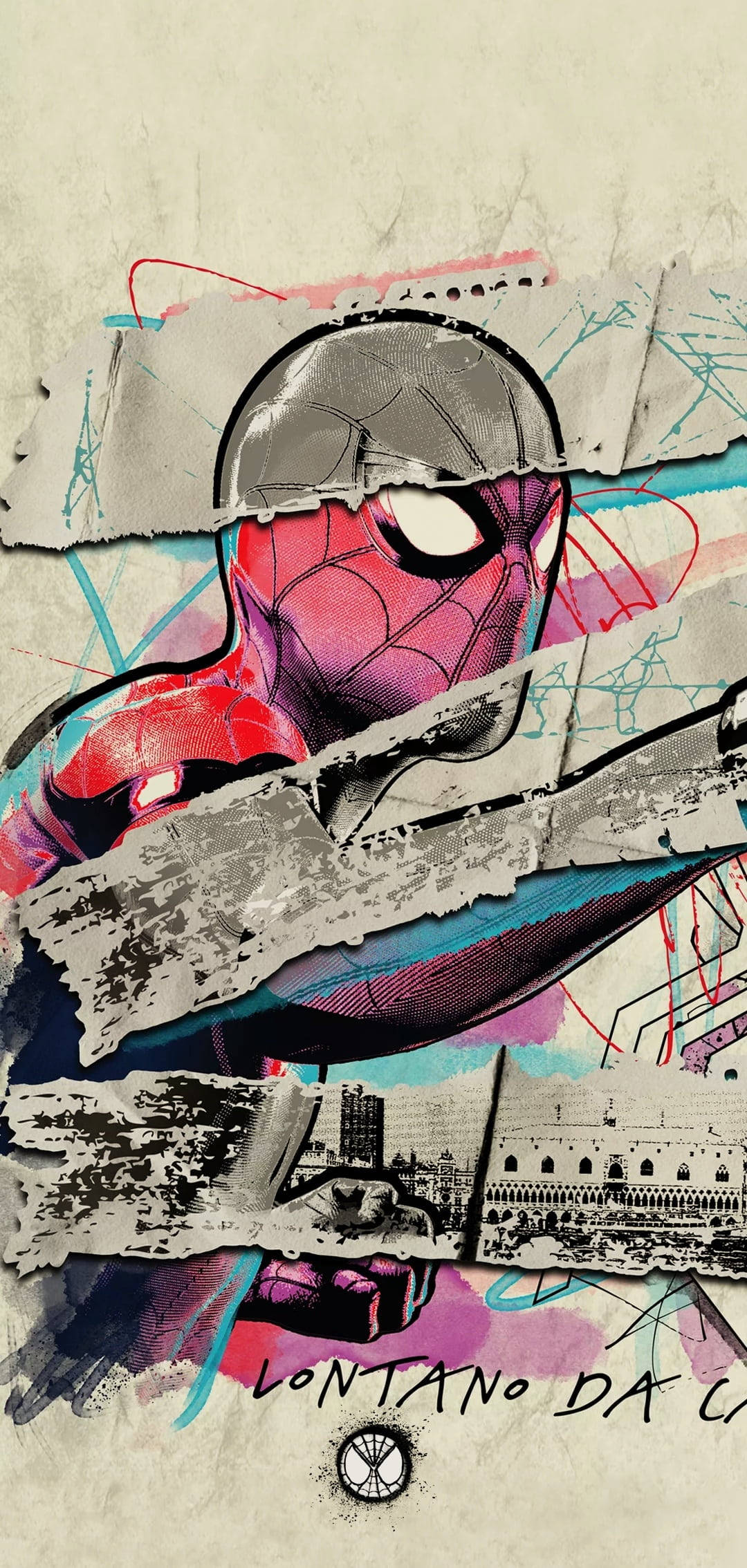 Spider Man Far From Home, 2019, torn paper layers, Full HD Phone Wallpaper