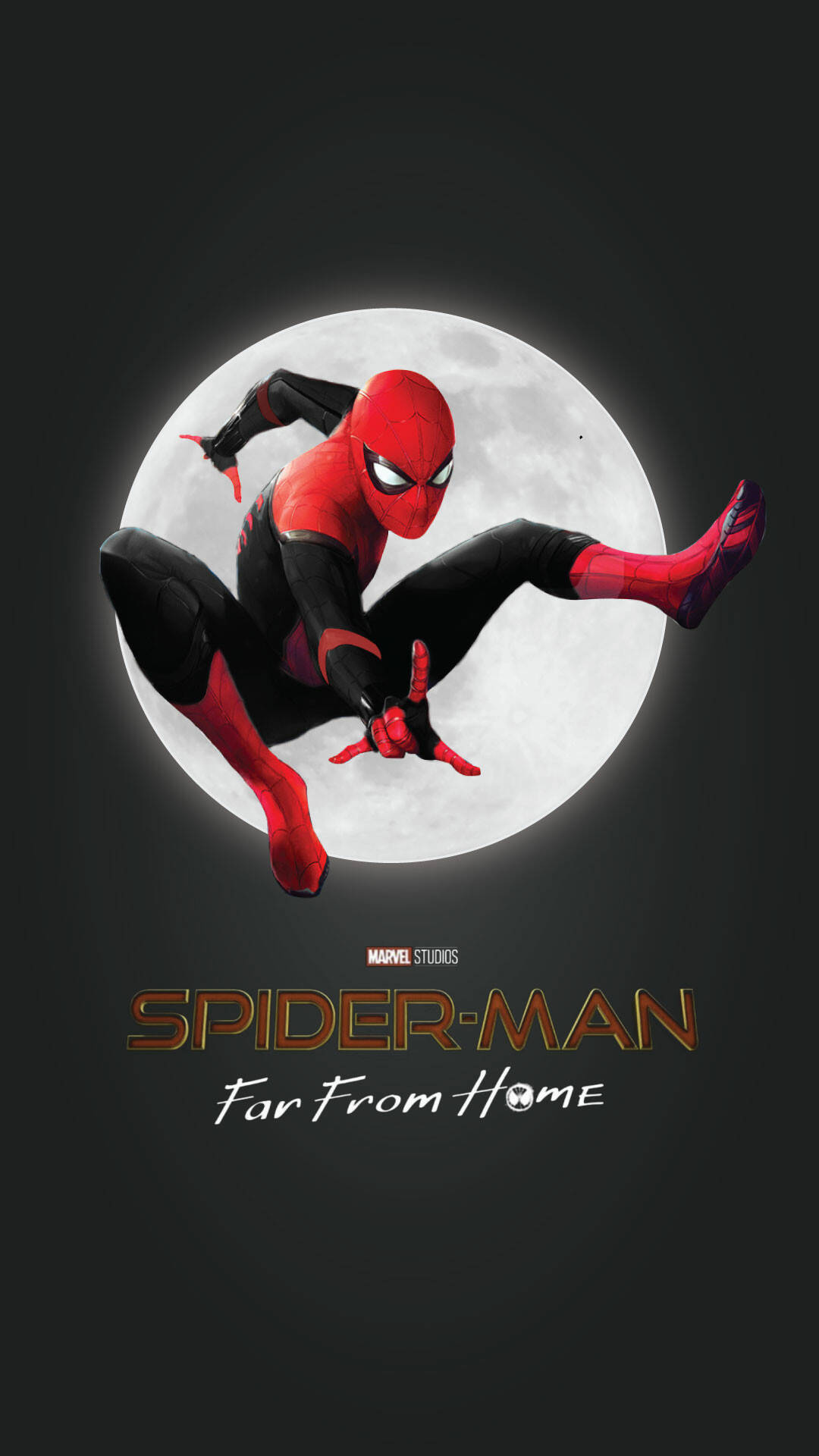 Spider Man Far From Home, red and black suit, full moon, Full HD Phone Wallpaper