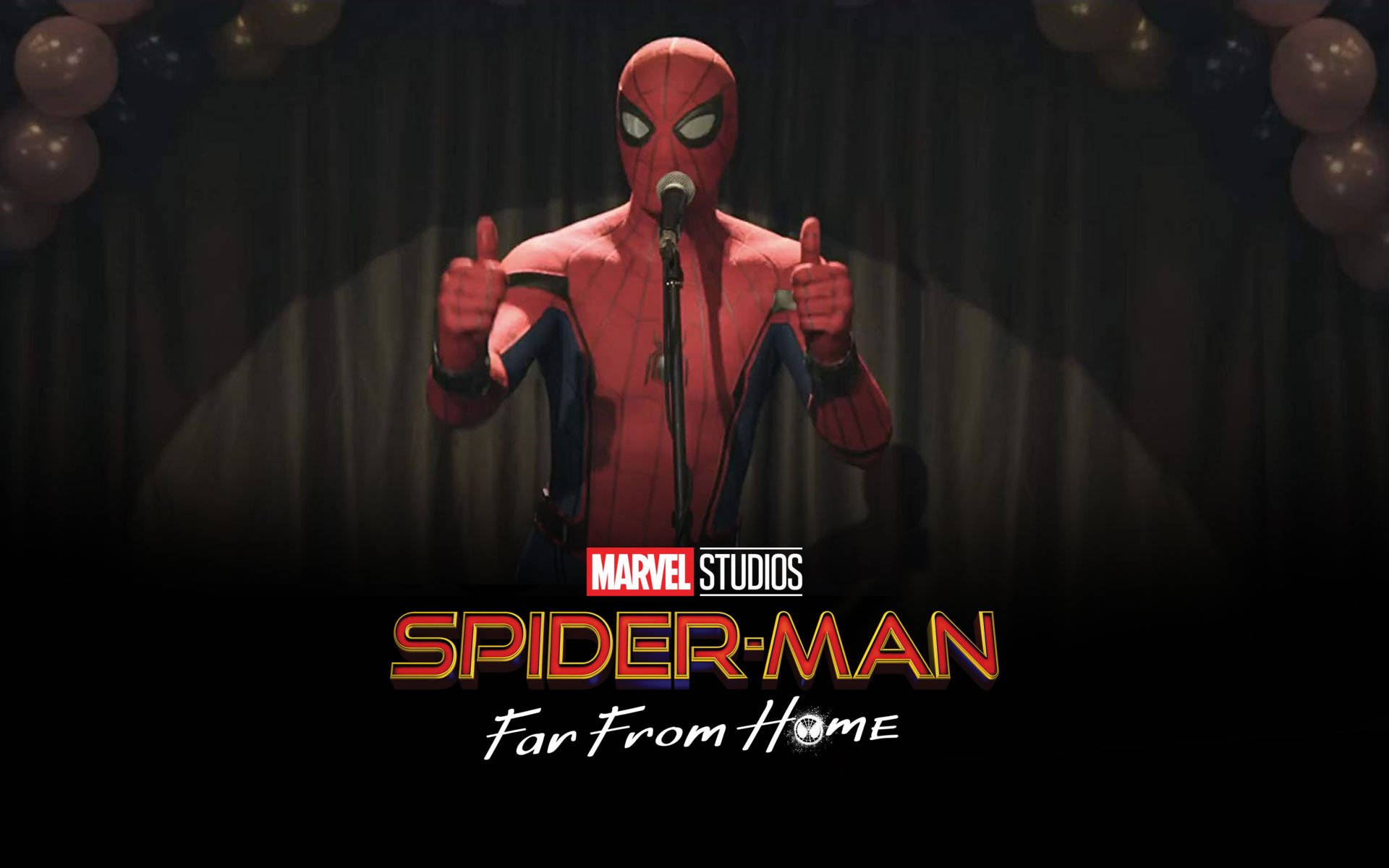Spider Man Far From Home, red suit, microphone, Full HD Desktop Wallpaper