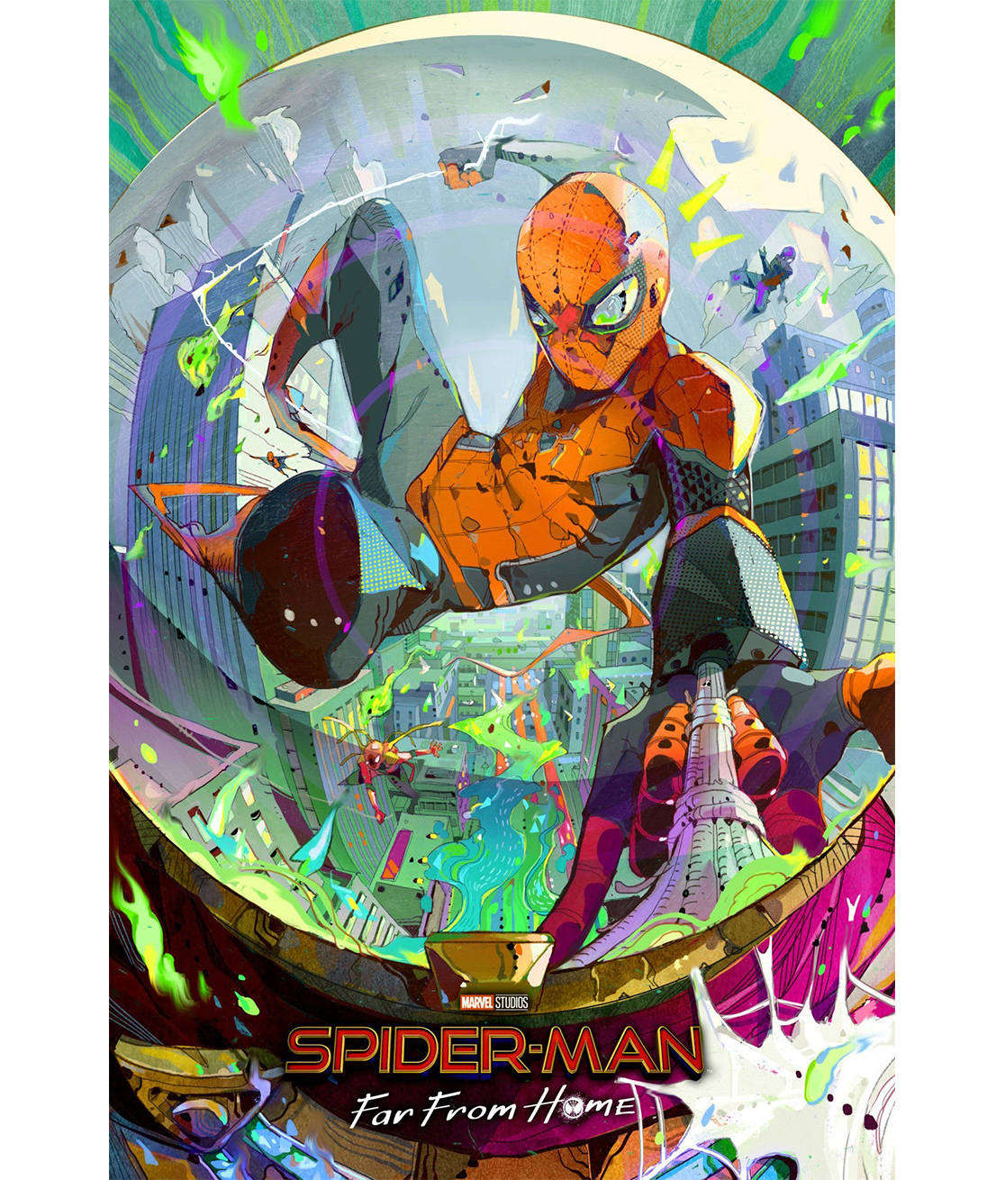 Spider Man Far From Home, neon colors, vibrant cityscape, HD Phone Wallpaper