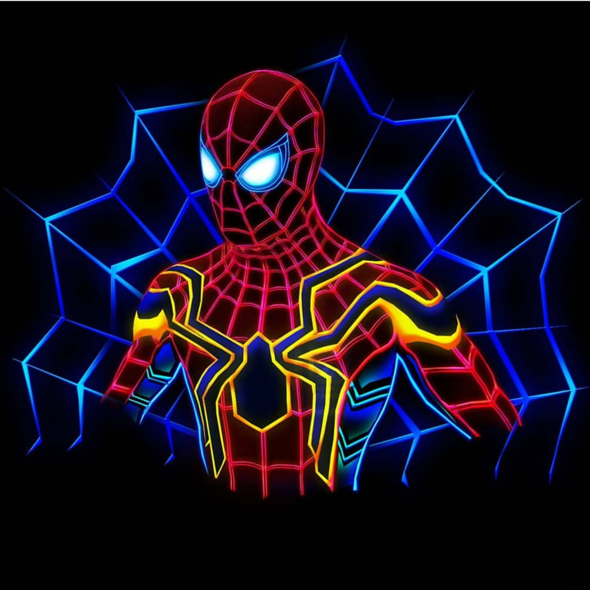 Spider Man Far From Home, neon-lit, red yellow and blue lines, Full HD Desktop Wallpaper