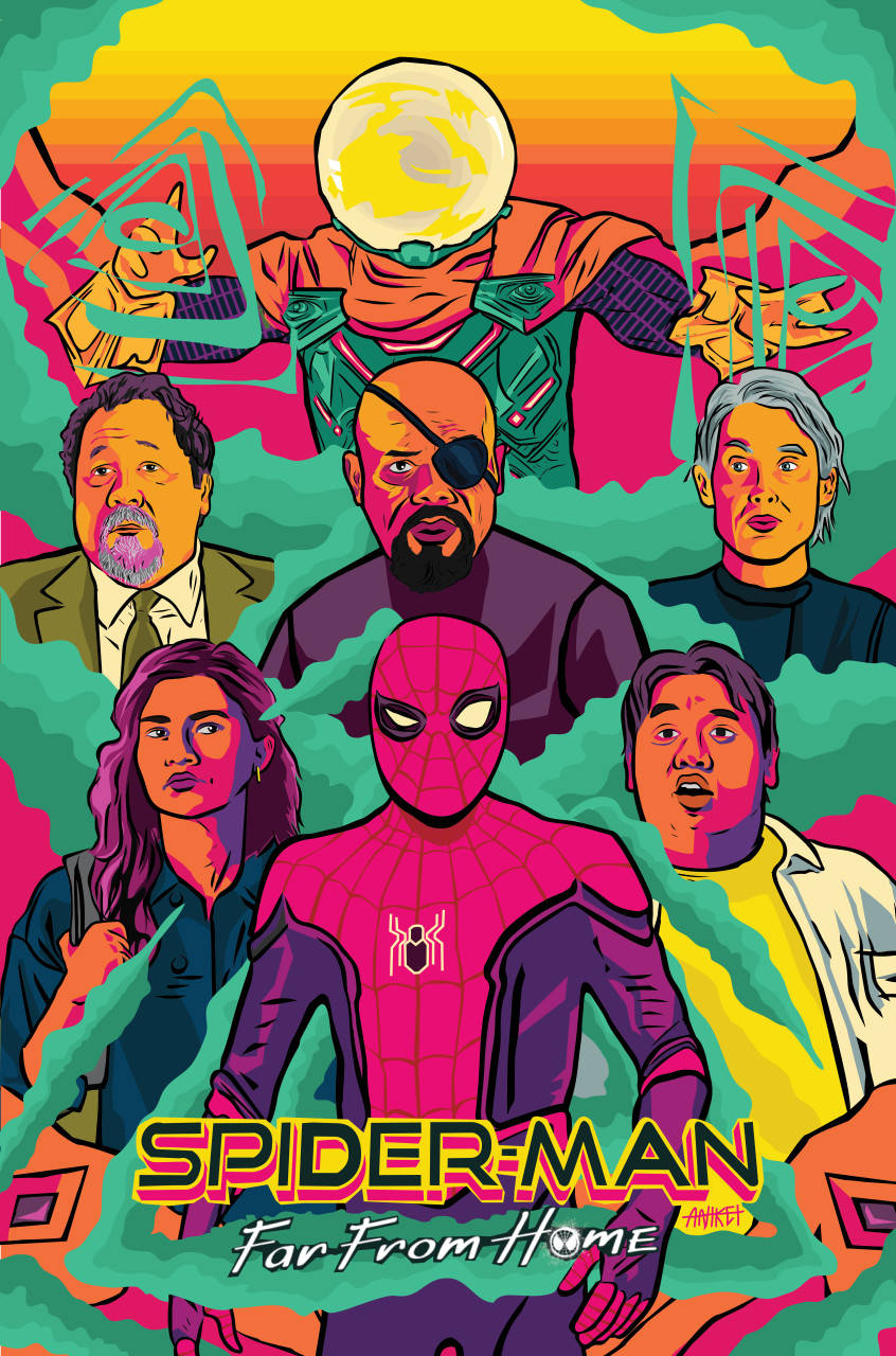 Spider Man Far From Home, pop art, psychedelic sunset, HD Phone Wallpaper