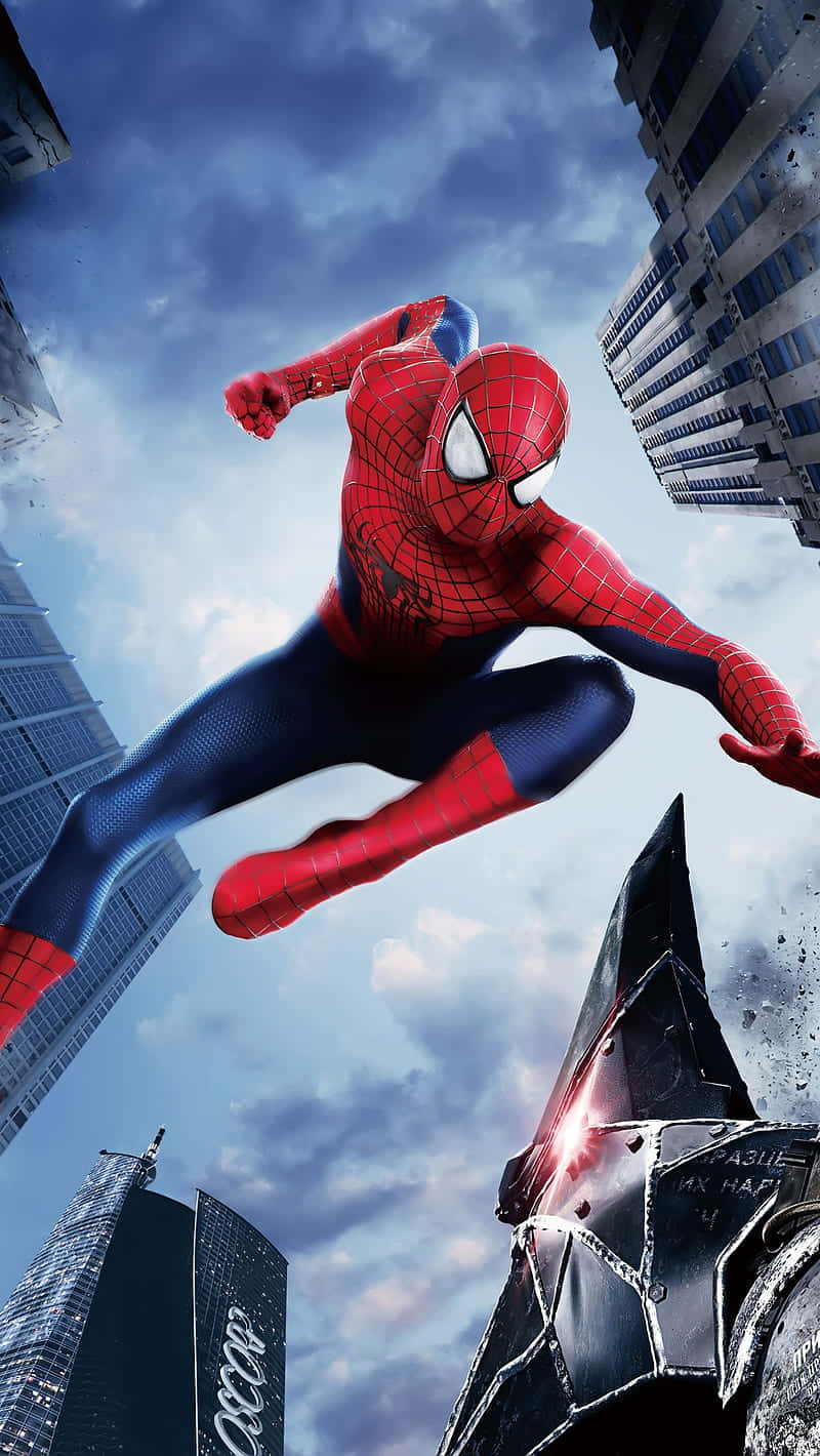 Spider Man, red and blue suit, towering skyscrapers, HD Phone Wallpaper