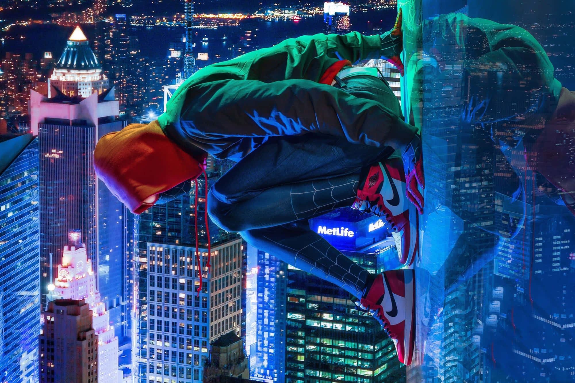 Spider Man Into The Spider Verse, green suit, red boots, Full HD Desktop Wallpaper