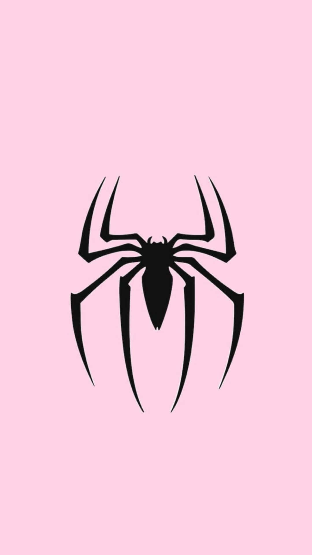 Pink Spider Man Logo, black spider silhouette, soft pink background, Full HD Phone Wallpaper