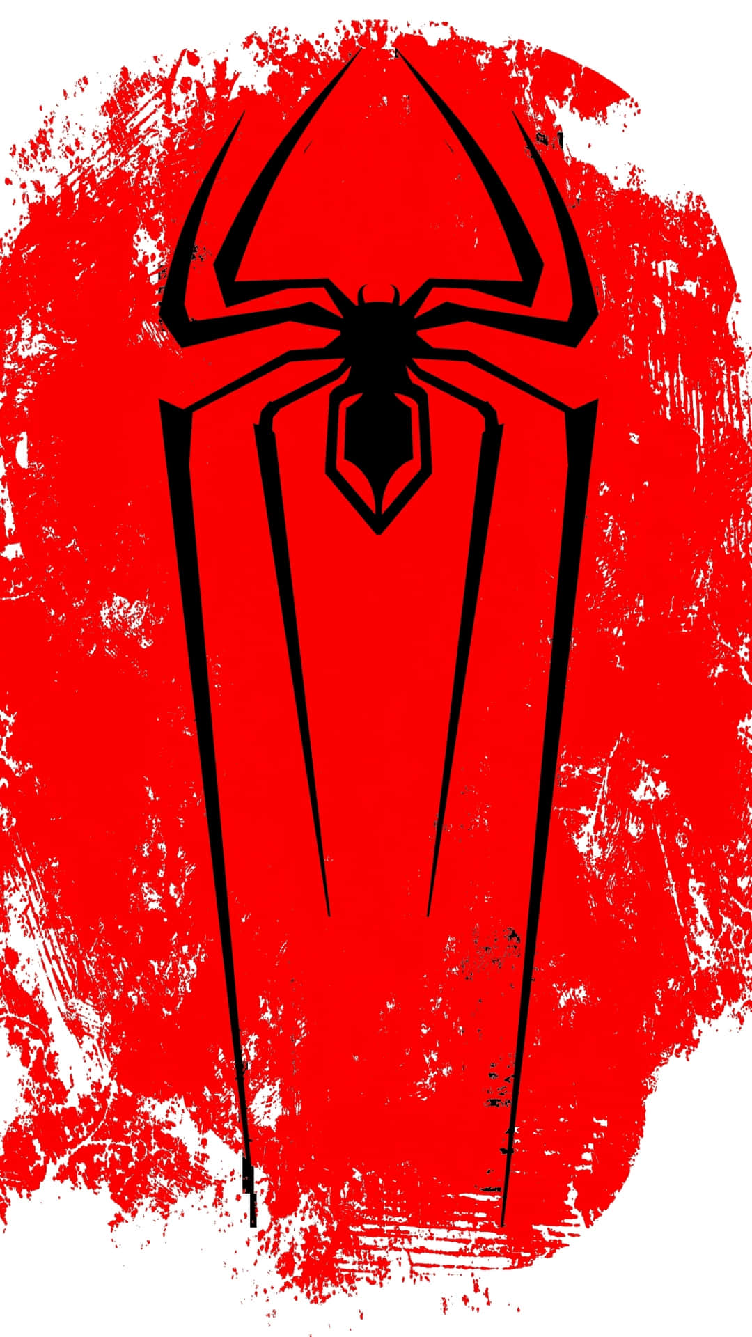 Spider Man Logo, black spider silhouette, vibrant red background, Full HD Phone Wallpaper
