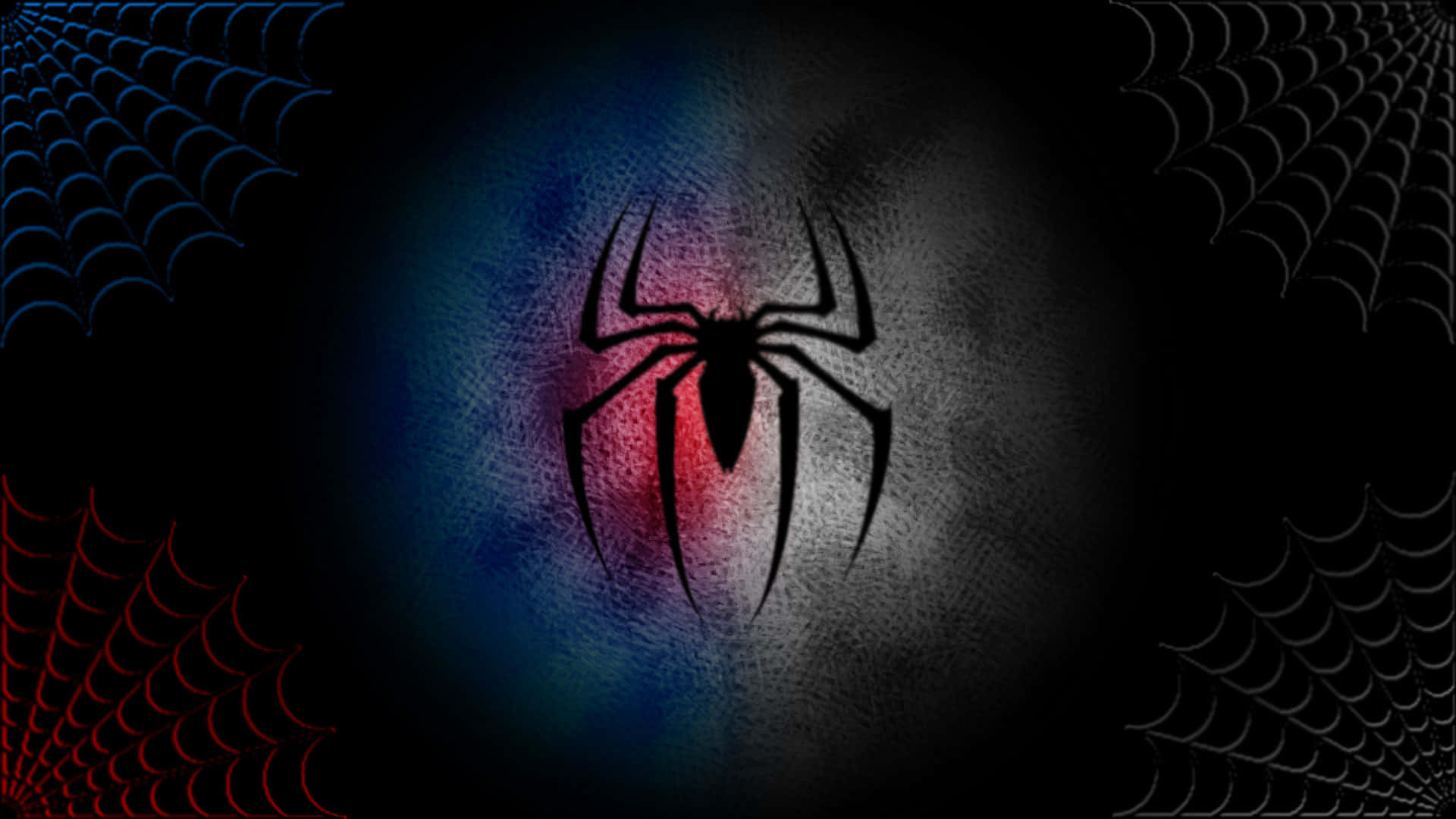 Spider Man Logo, black spider silhouette, textured blue red and gray gradient, Full HD Desktop Wallpaper