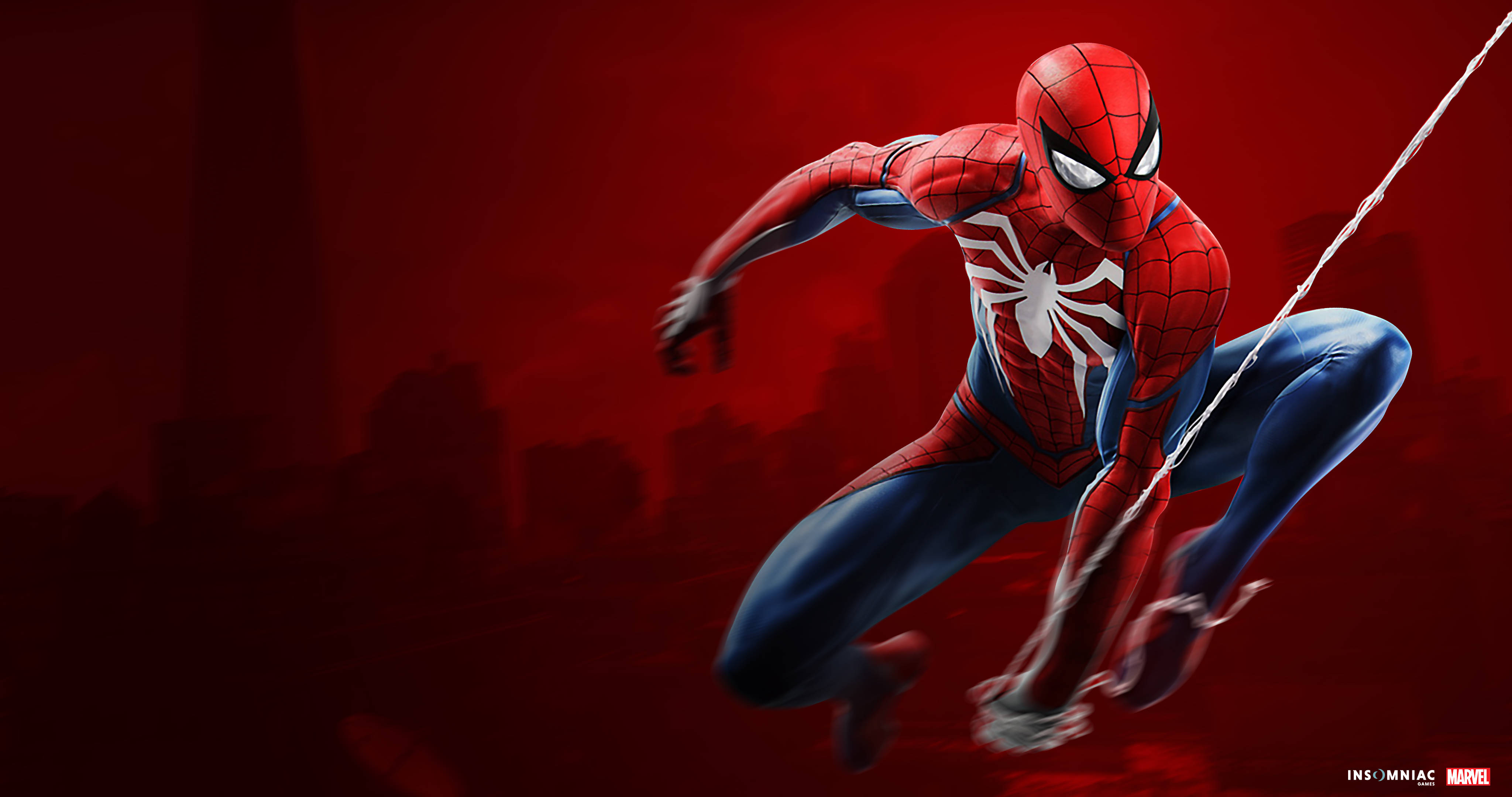 Spider Man, red background, crimson-hued cityscape, 4K Desktop Wallpaper