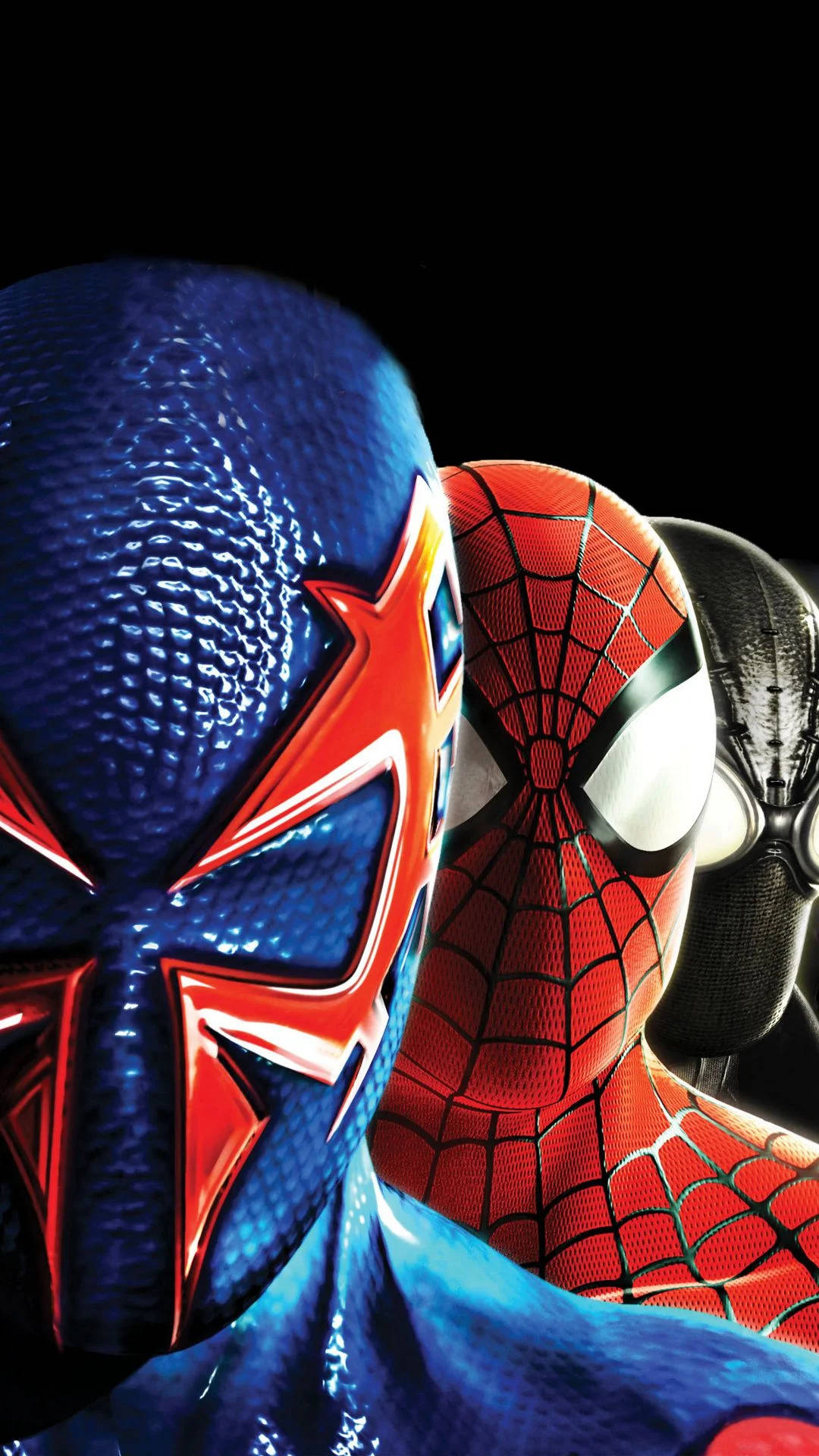 Spider Man, three suits, vibrant suits, Full HD Phone Wallpaper