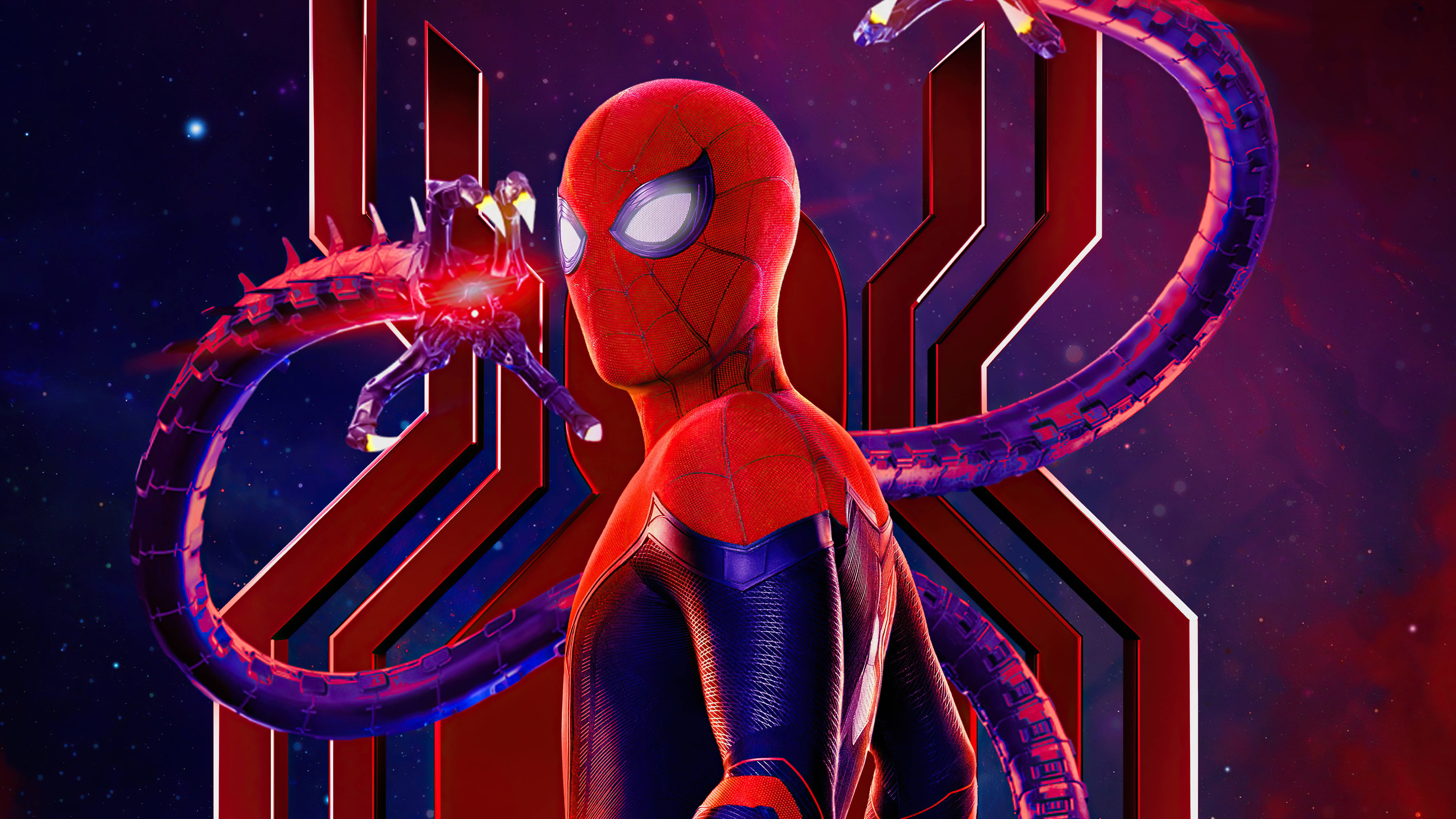 Spider Man No Way Home, octopus tentacles, red and blue suit, 5K Desktop Wallpaper